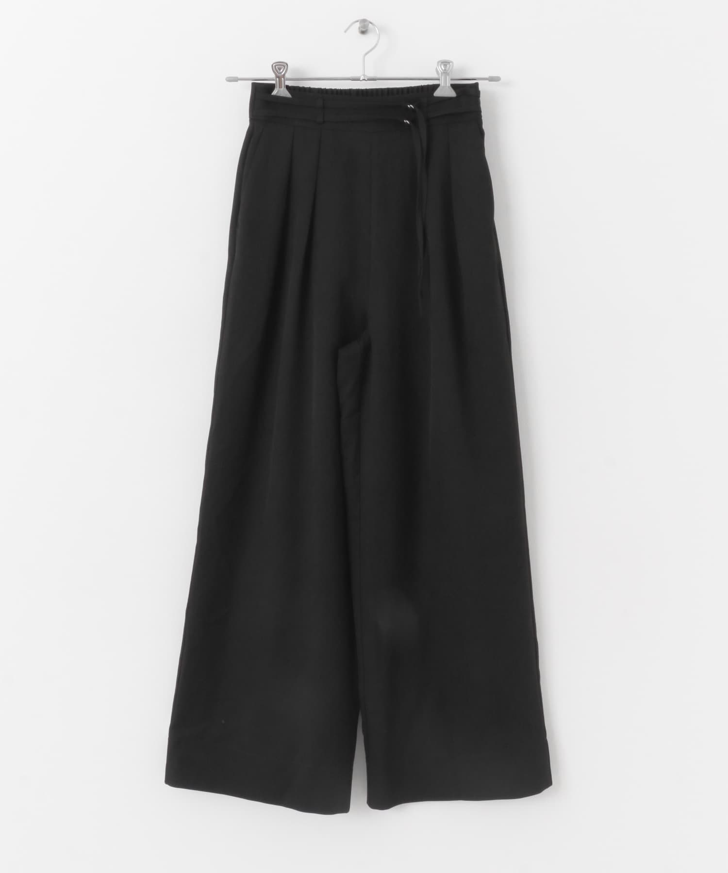 ダブルベルトスラックスワイドパンツ BLACK S