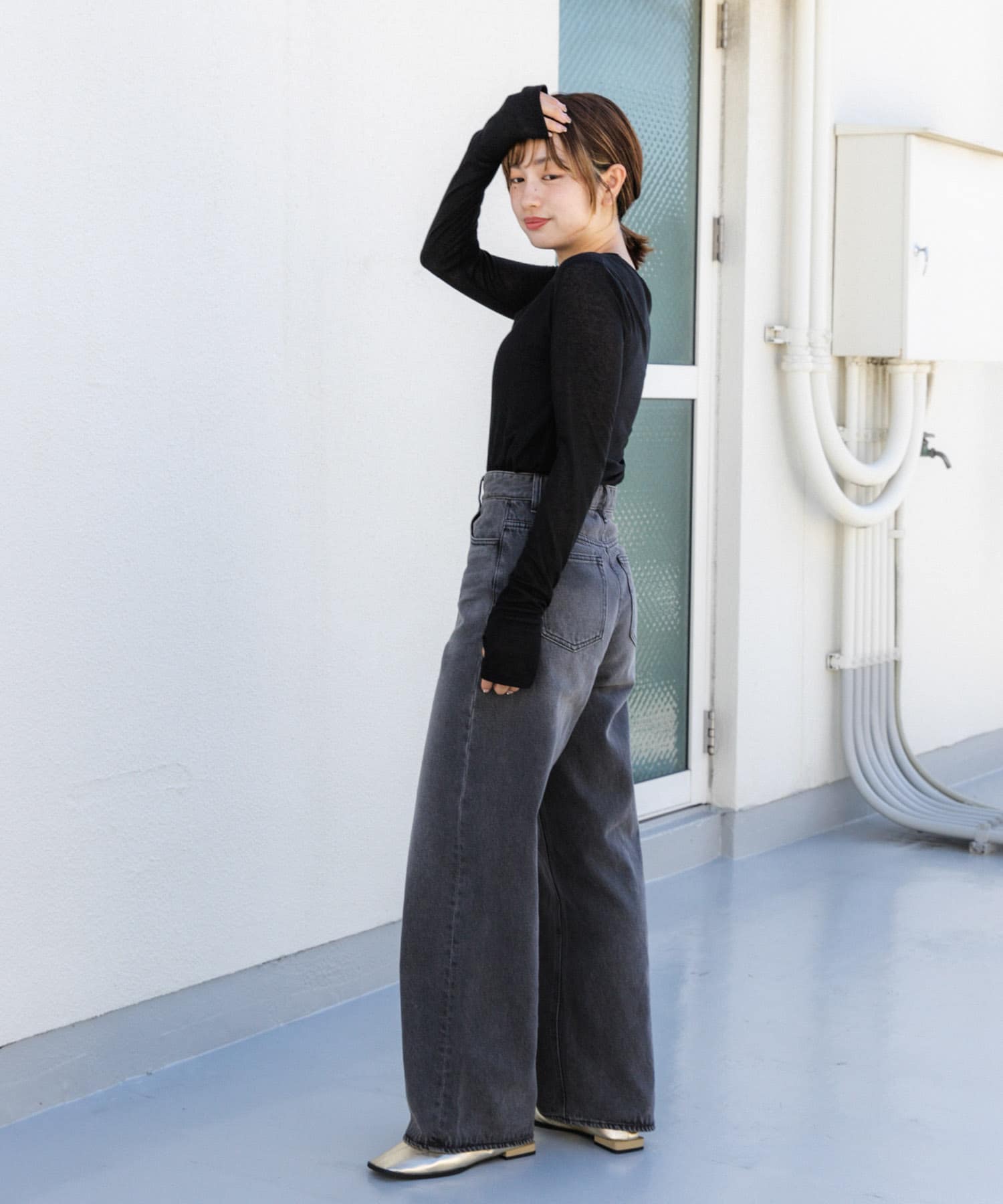 people sense グレーワイドデニム Ｓサイズ people sense グレーワイドデニム Sサイズ 【買うなら今