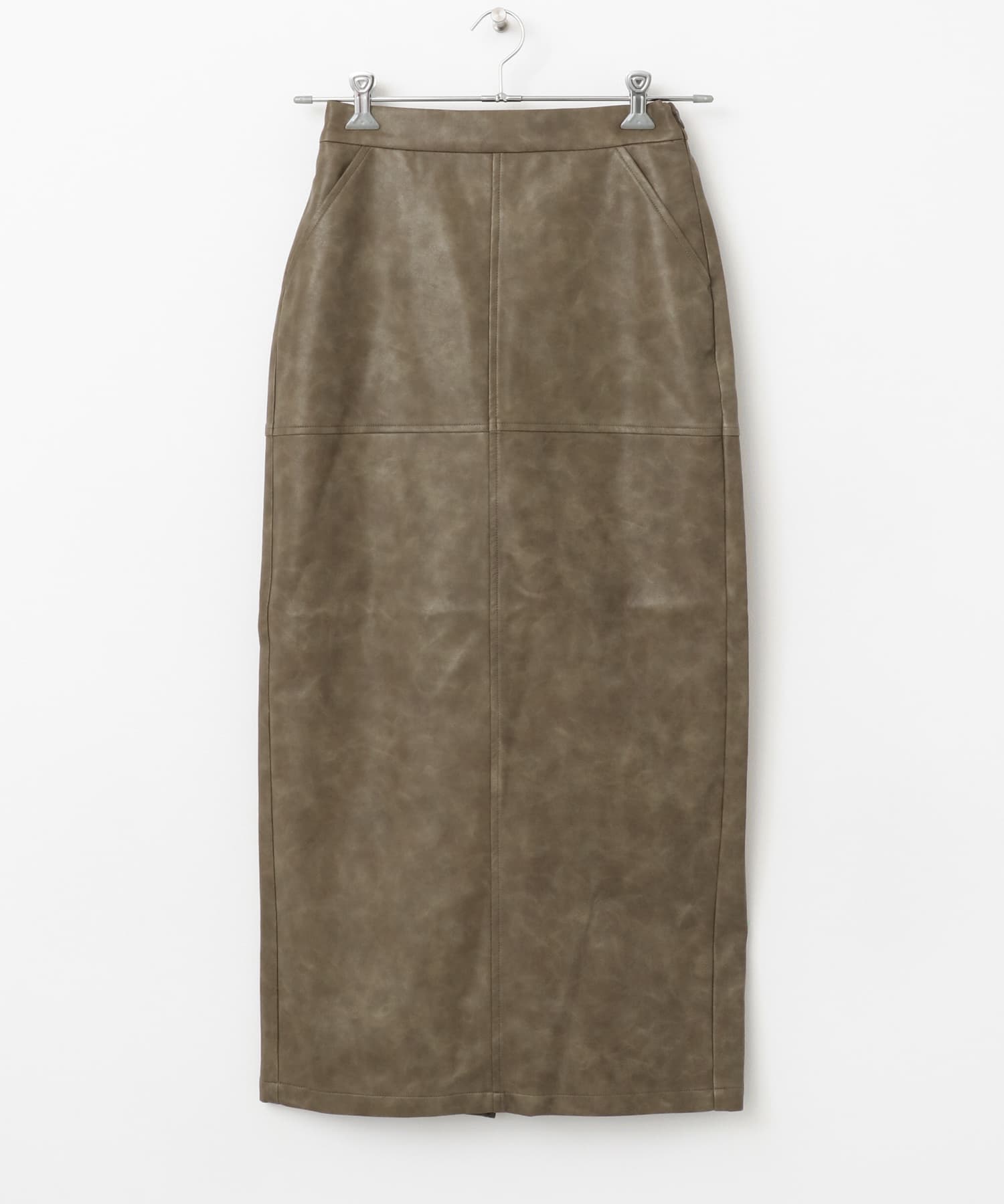 ヴィンテージレザーライクペンシルスカート KHAKI S