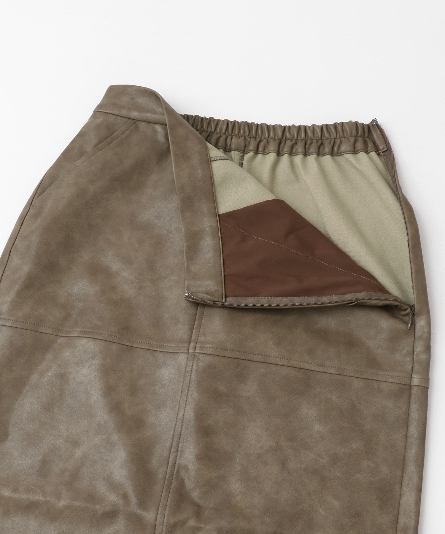 ヴィンテージレザーライクペンシルスカート KHAKI S