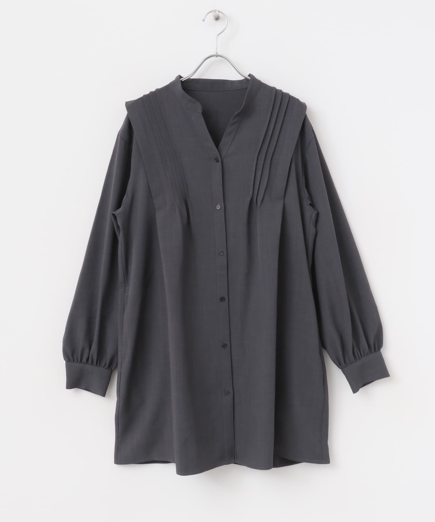 『Shortサイズあり』タックシャツワンピース CHARCOAL Short