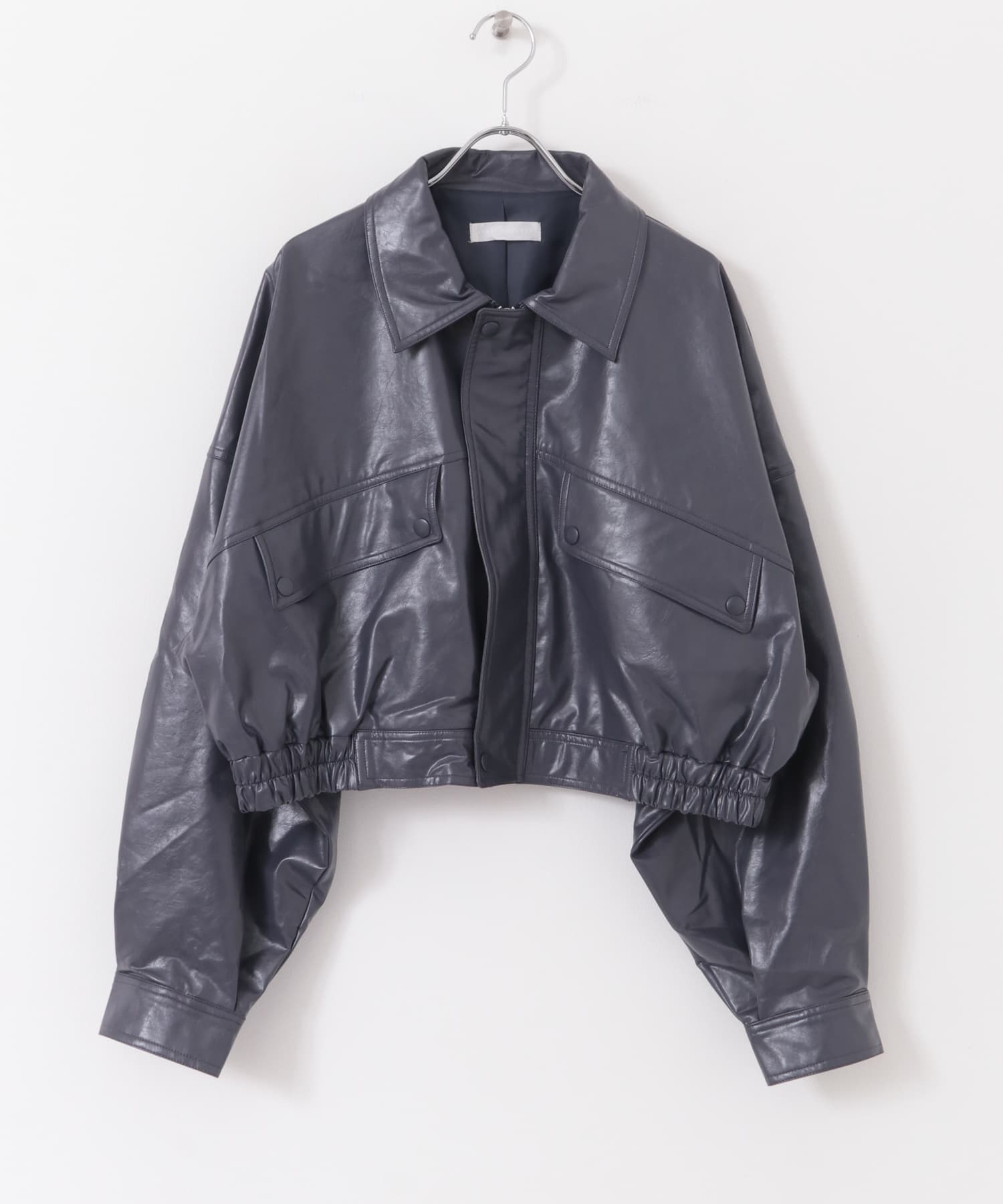 クロップドレザーライクブルゾン NAVY one