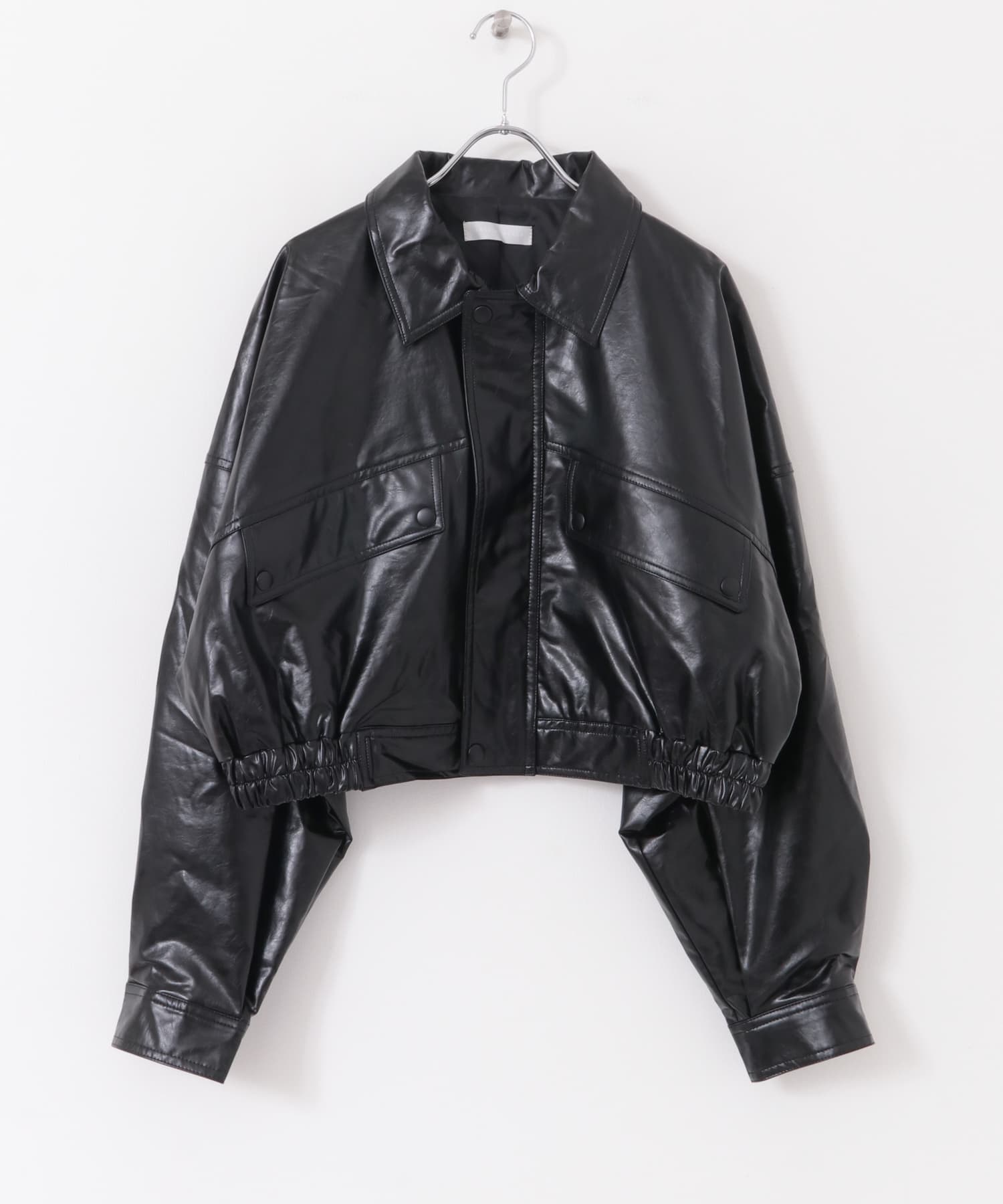 クロップドレザーライクブルゾン BLACK one