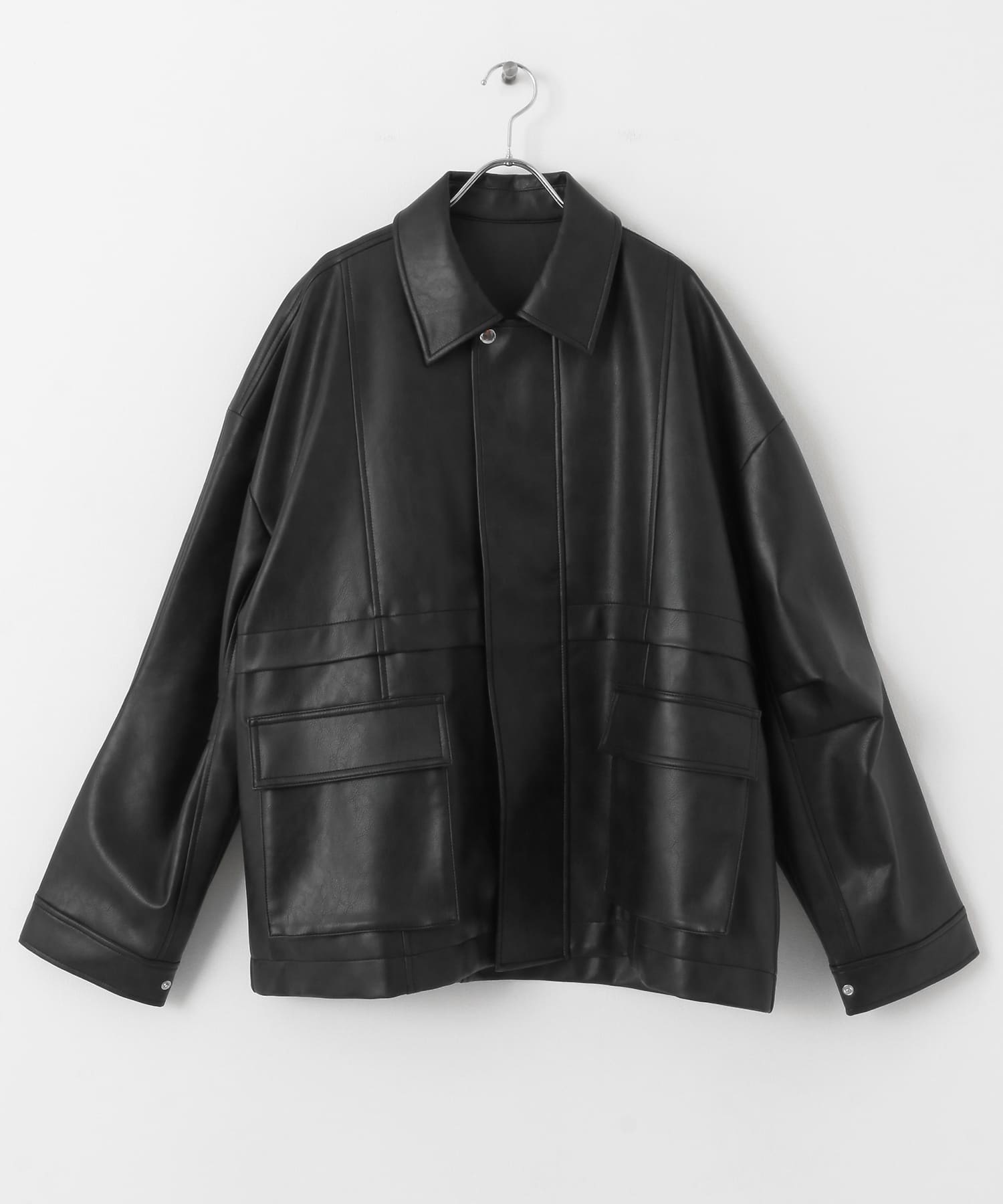 ヴィンテージレザーライクジャケット BLACK one