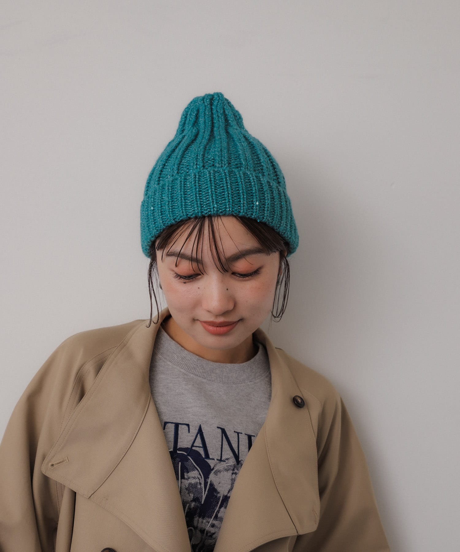 スパンコールニットキャップ BLUE one