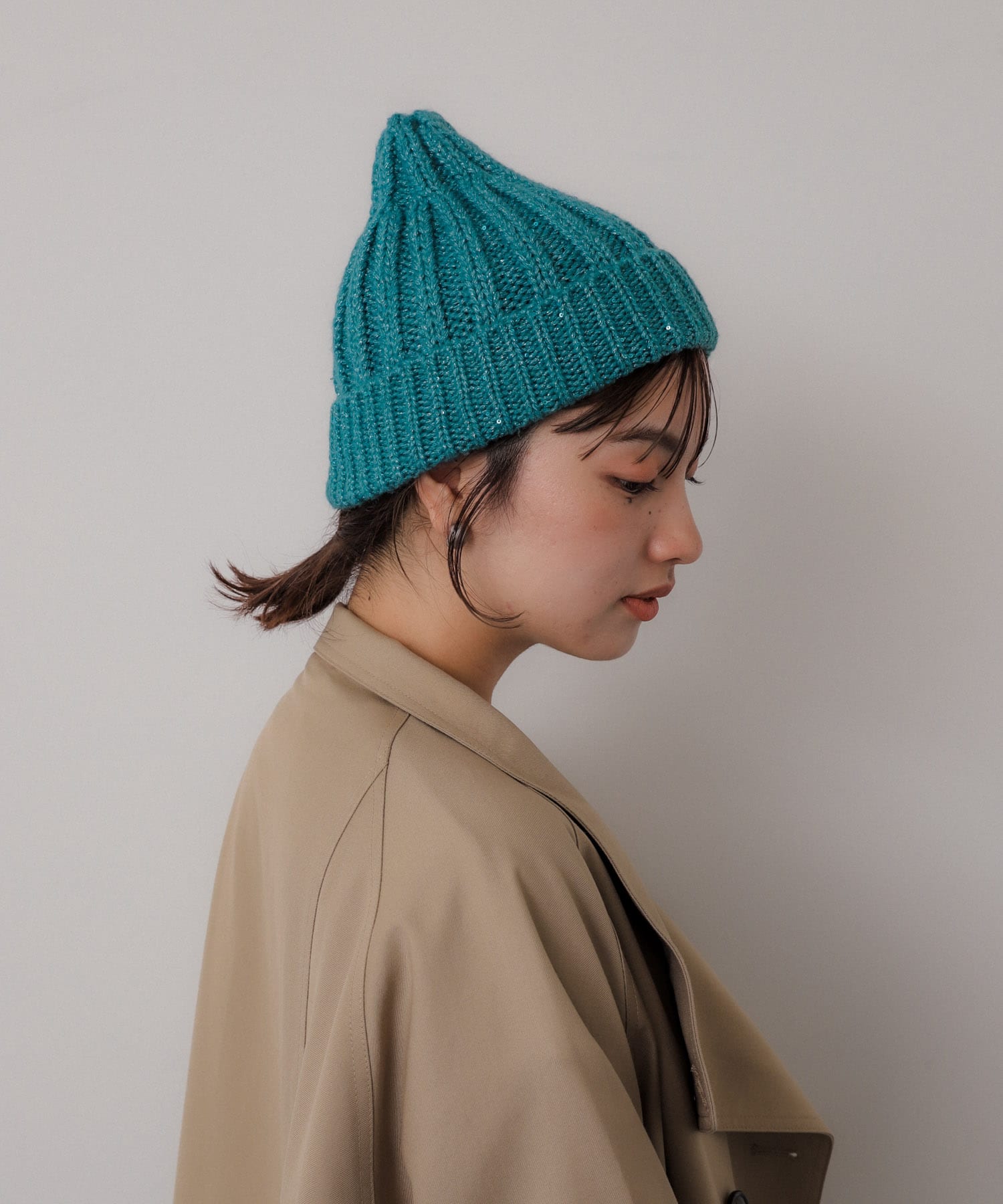 スパンコールニットキャップ BLUE one