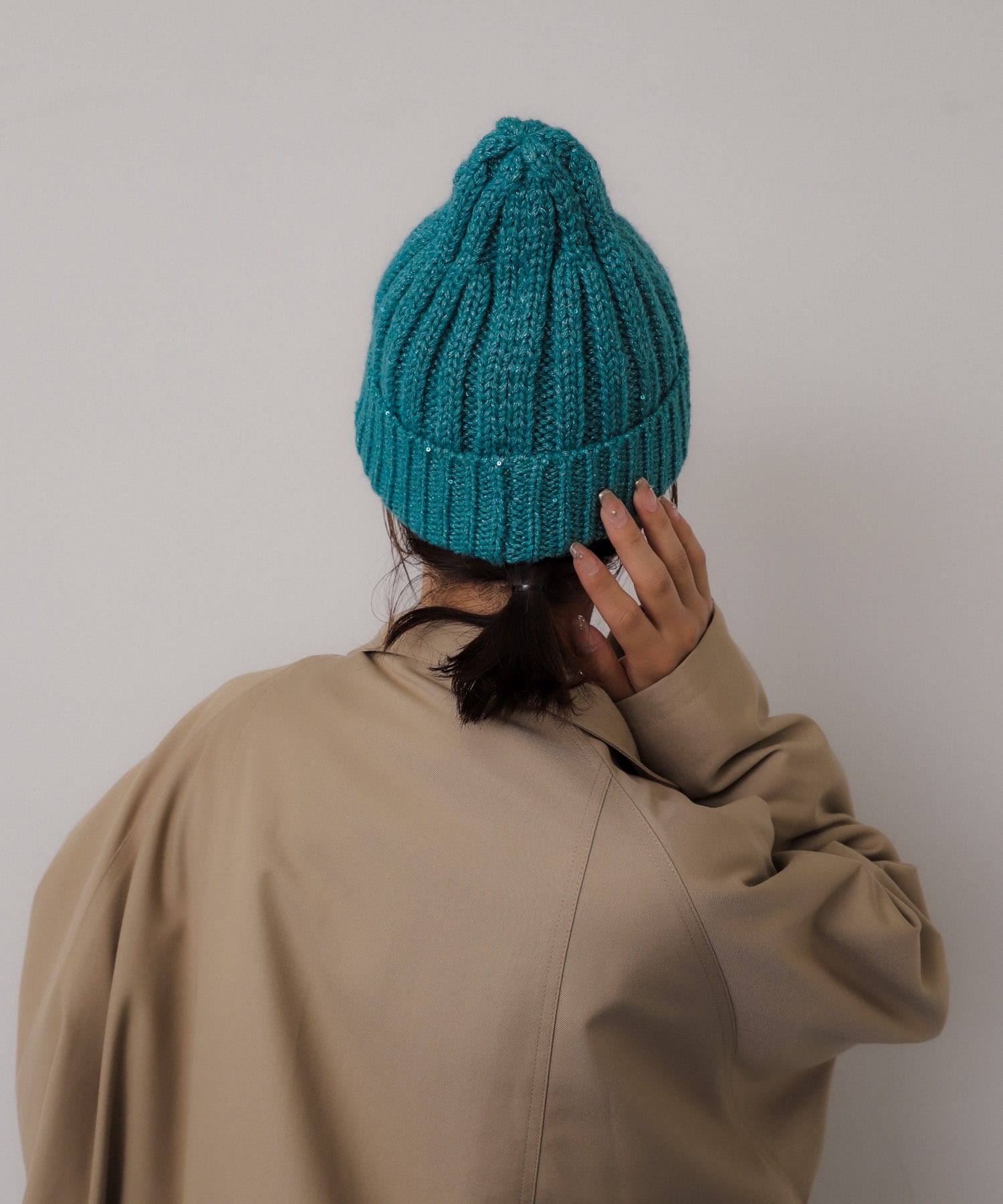 スパンコールニットキャップ BLUE one