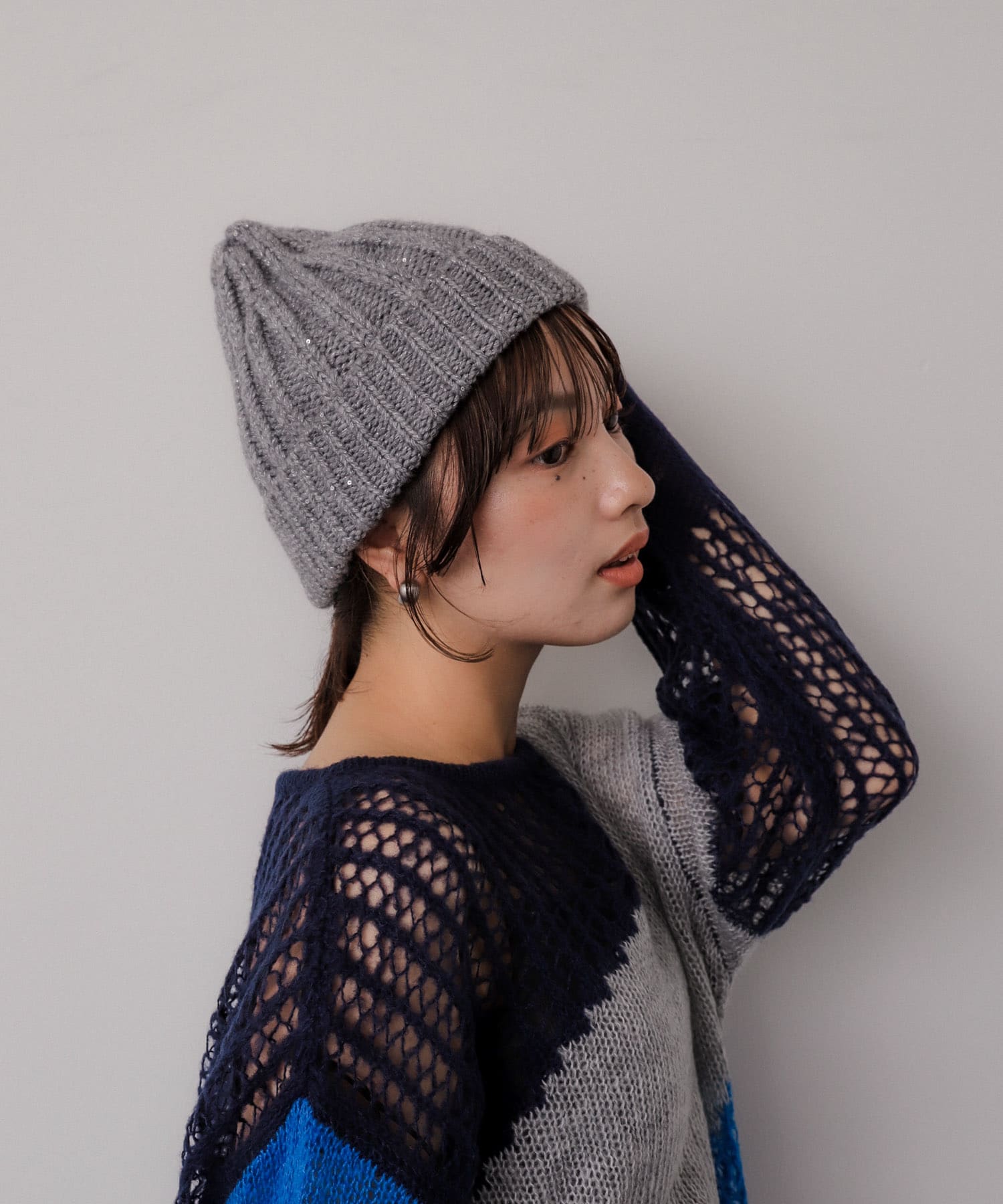 スパンコールニットキャップ GRAY one