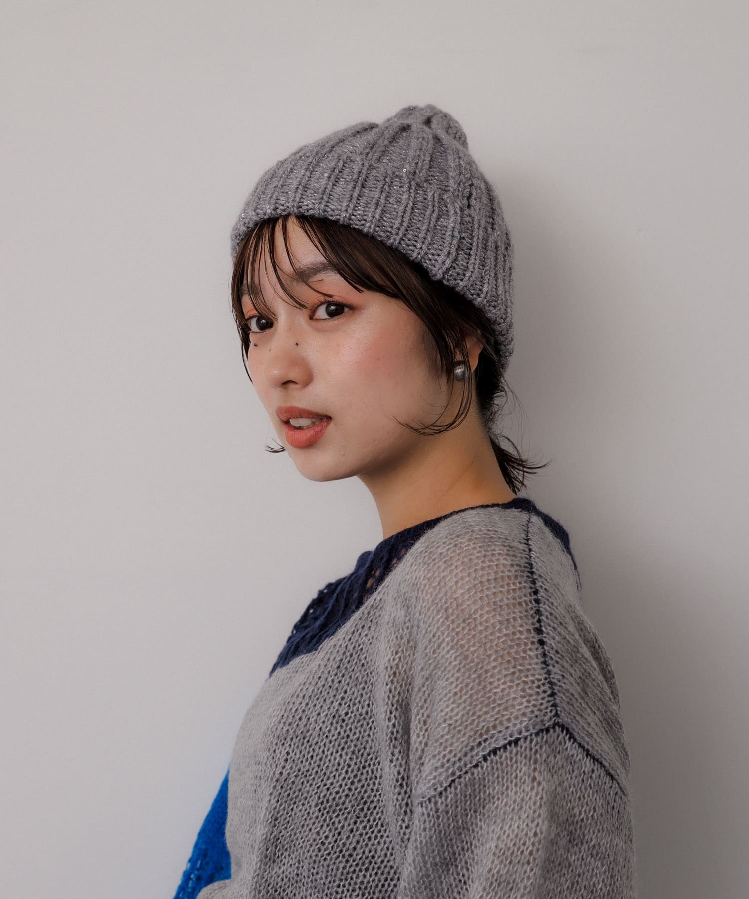スパンコールニットキャップ GRAY one