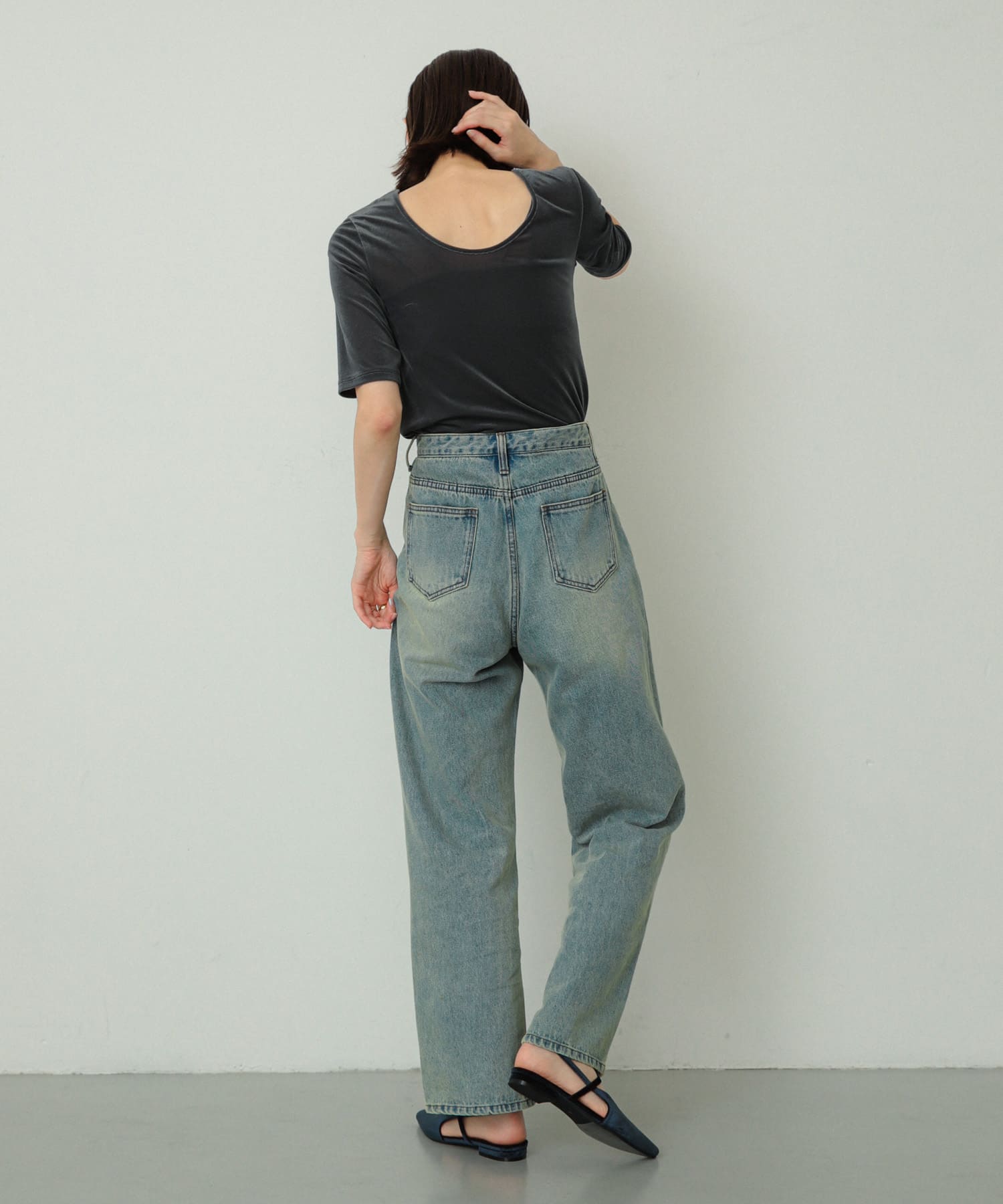 ベロアポインテッドシューズ NAVY S
