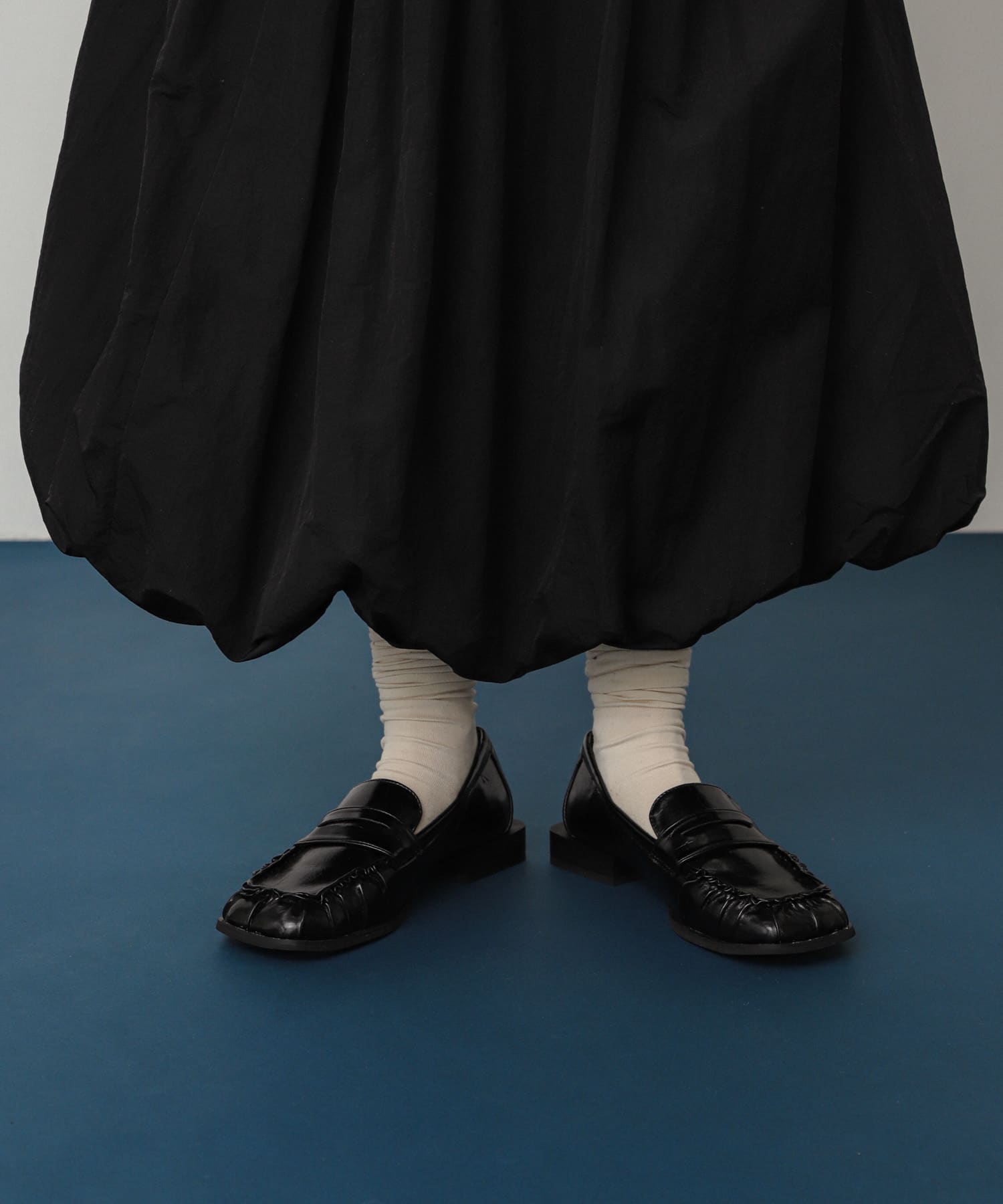 ギャザースクエアローファー BLACK S