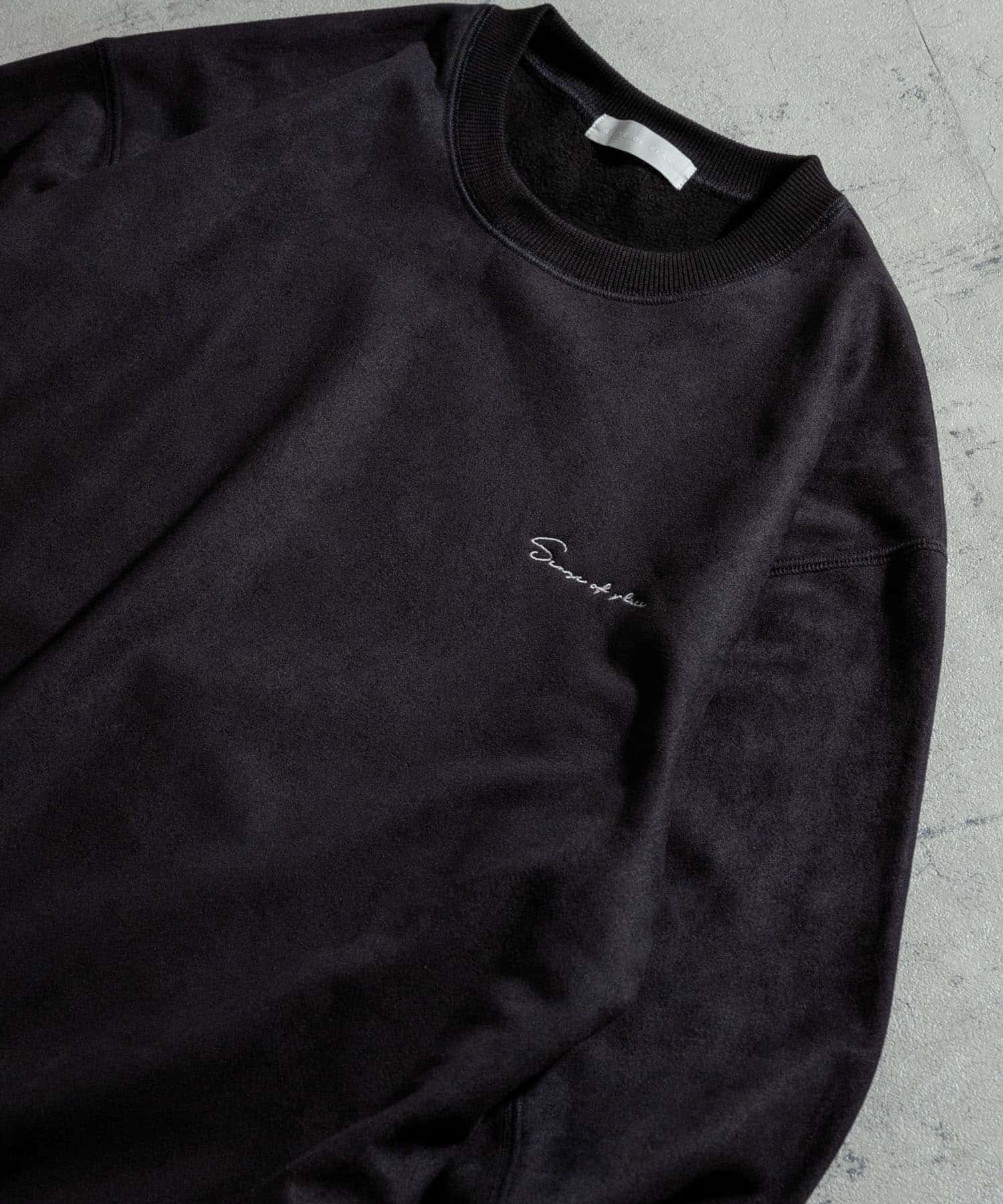『ユニセックス』シシュウフェイクスエードクルーネックスウェット CHARCOAL M