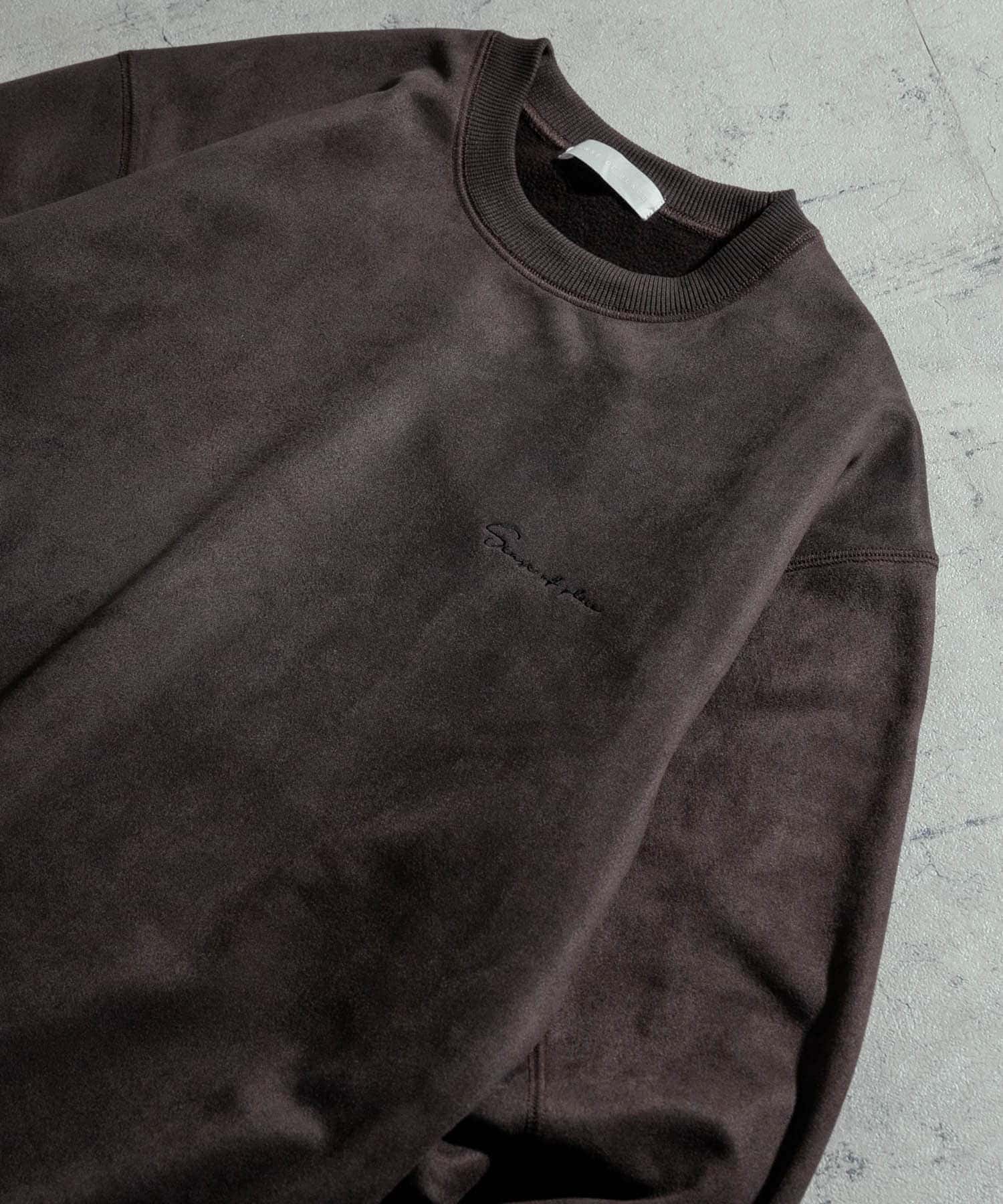 『ユニセックス』シシュウフェイクスエードクルーネックスウェット D.BROWN L