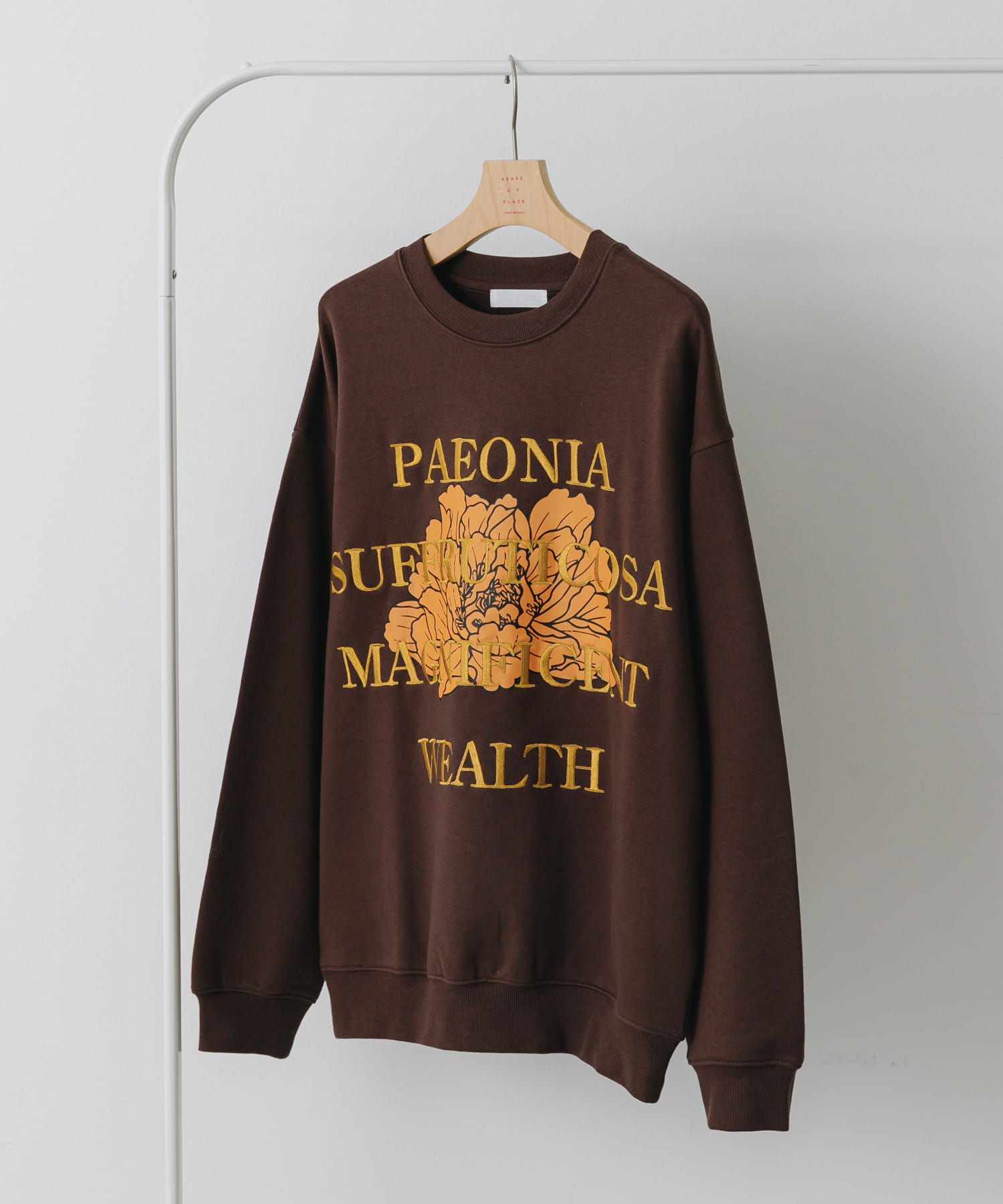 ボタニカルグラフィッククルーネックスウェット BROWN L