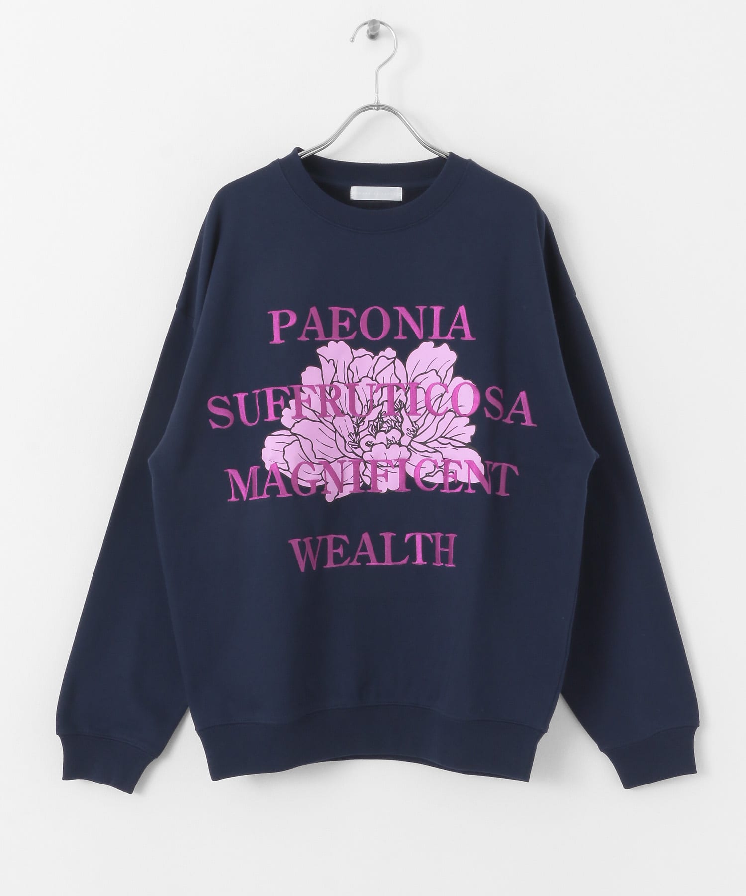 ボタニカルグラフィッククルーネックスウェット NAVY M