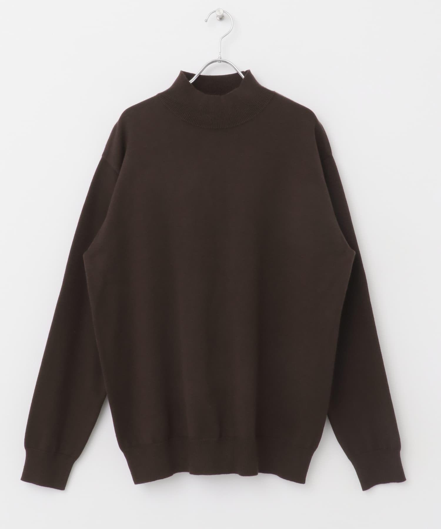 ストレッチモックネックニット BROWN M