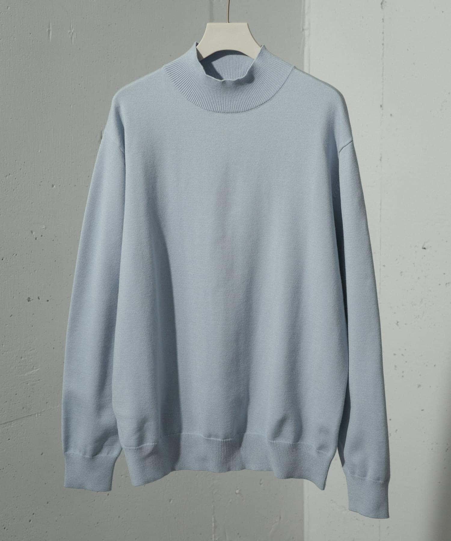 『ユニセックス』『洗濯可』ストレッチモックネックニット L.BLUE L