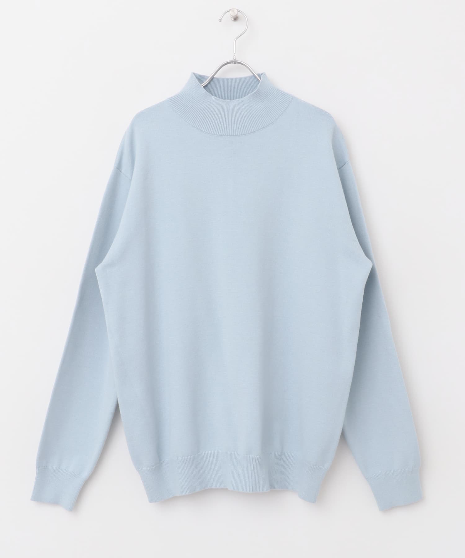 ストレッチモックネックニット L.BLUE M