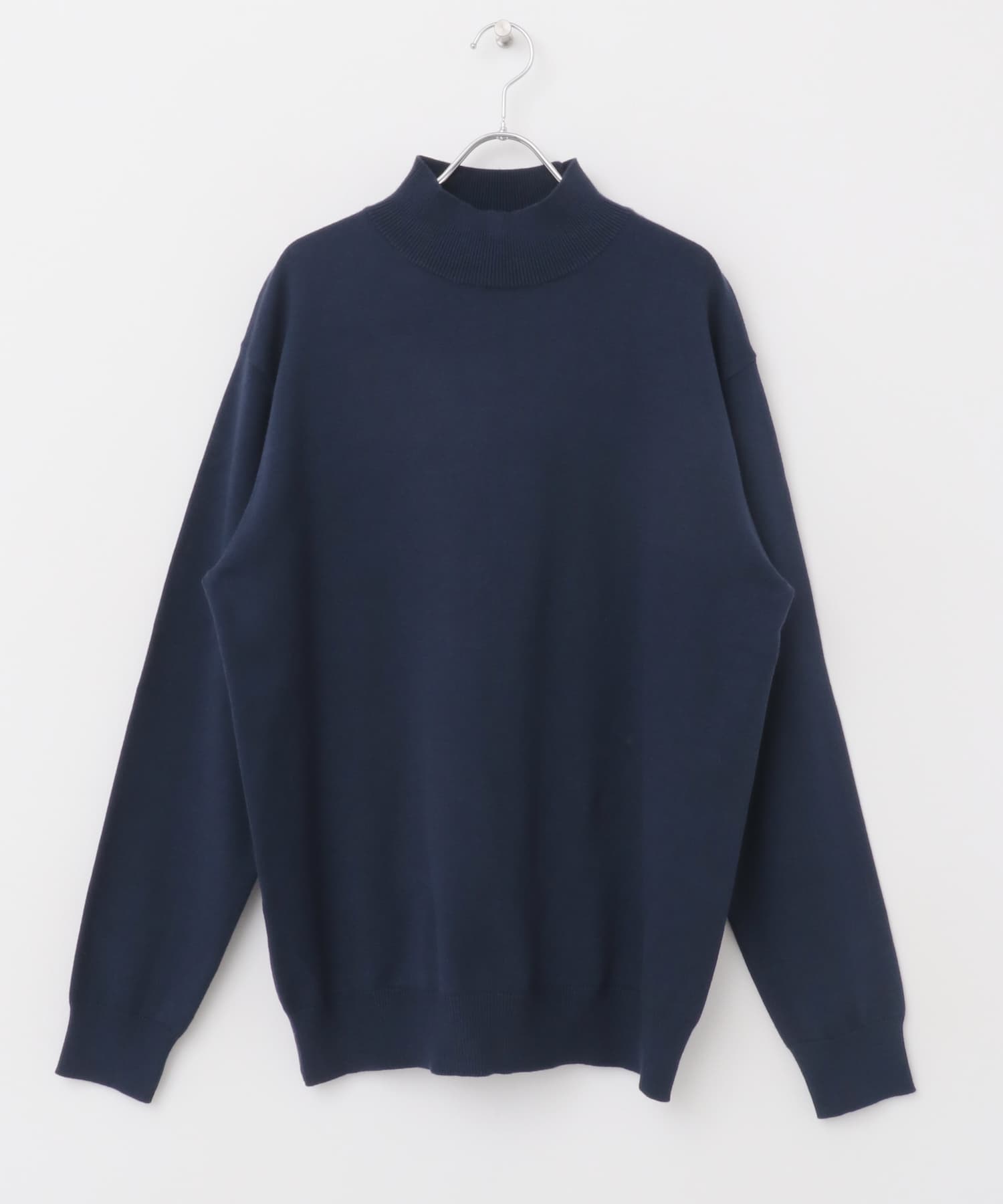 ストレッチモックネックニット NAVY M