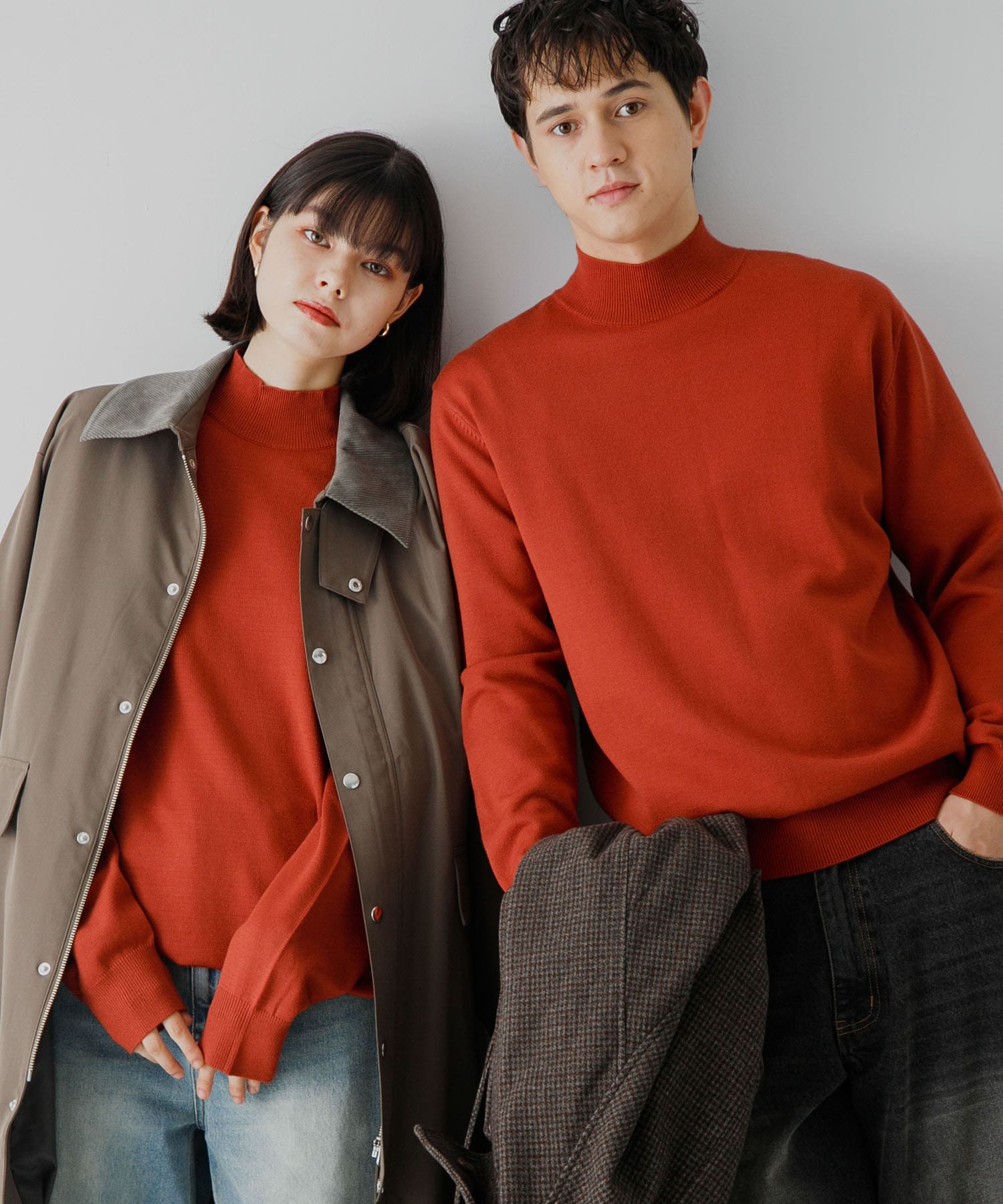 ストレッチモックネックニット COGNAC M