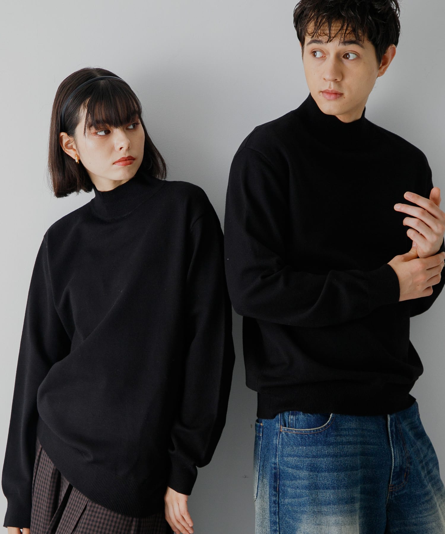 ストレッチモックネックニット BLACK M