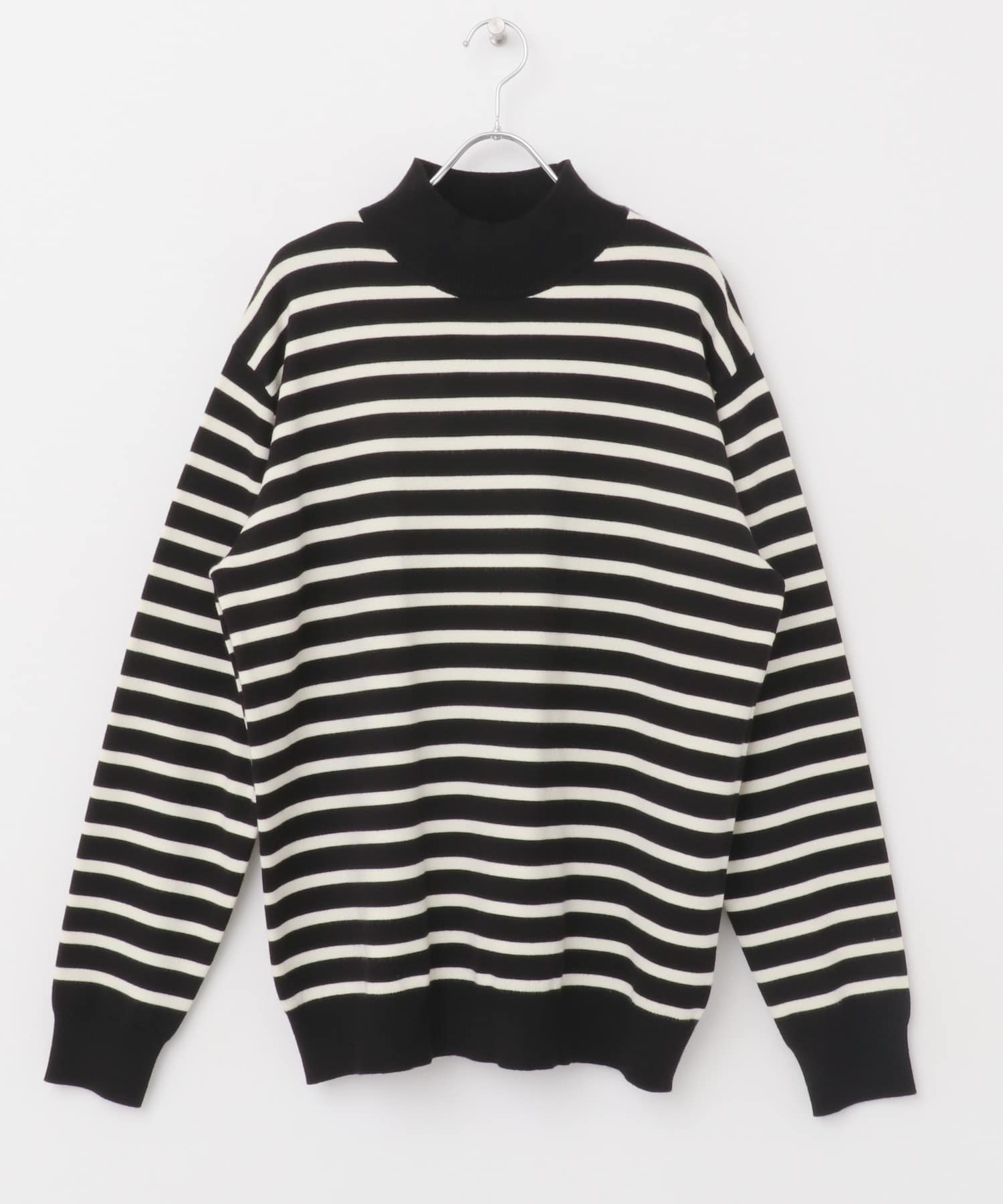 ストレッチモックネックニット BLK×IVO M