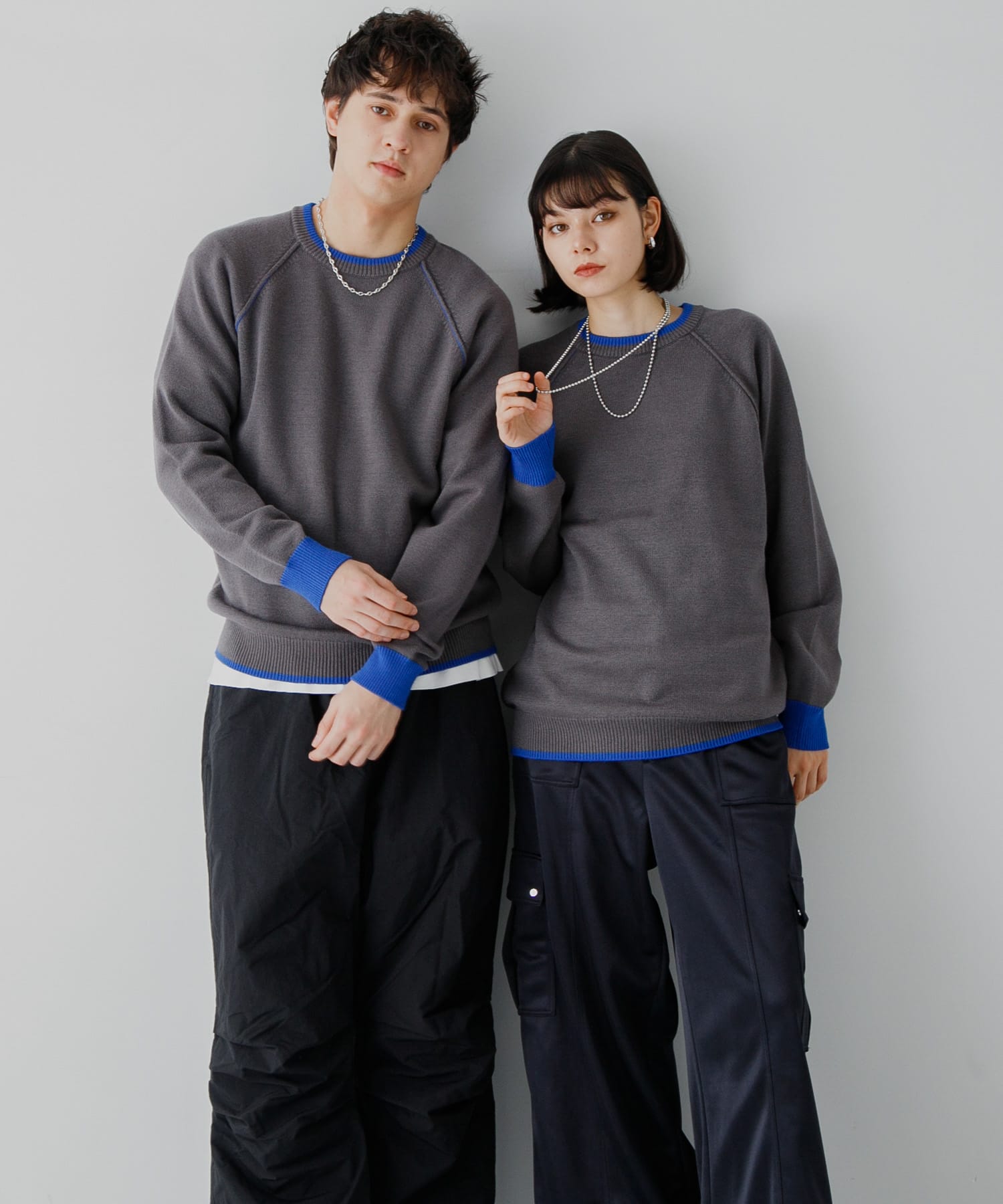 『ユニセックス』『洗濯可』ストレッチリブハイショクラインニット CHARCOAL M