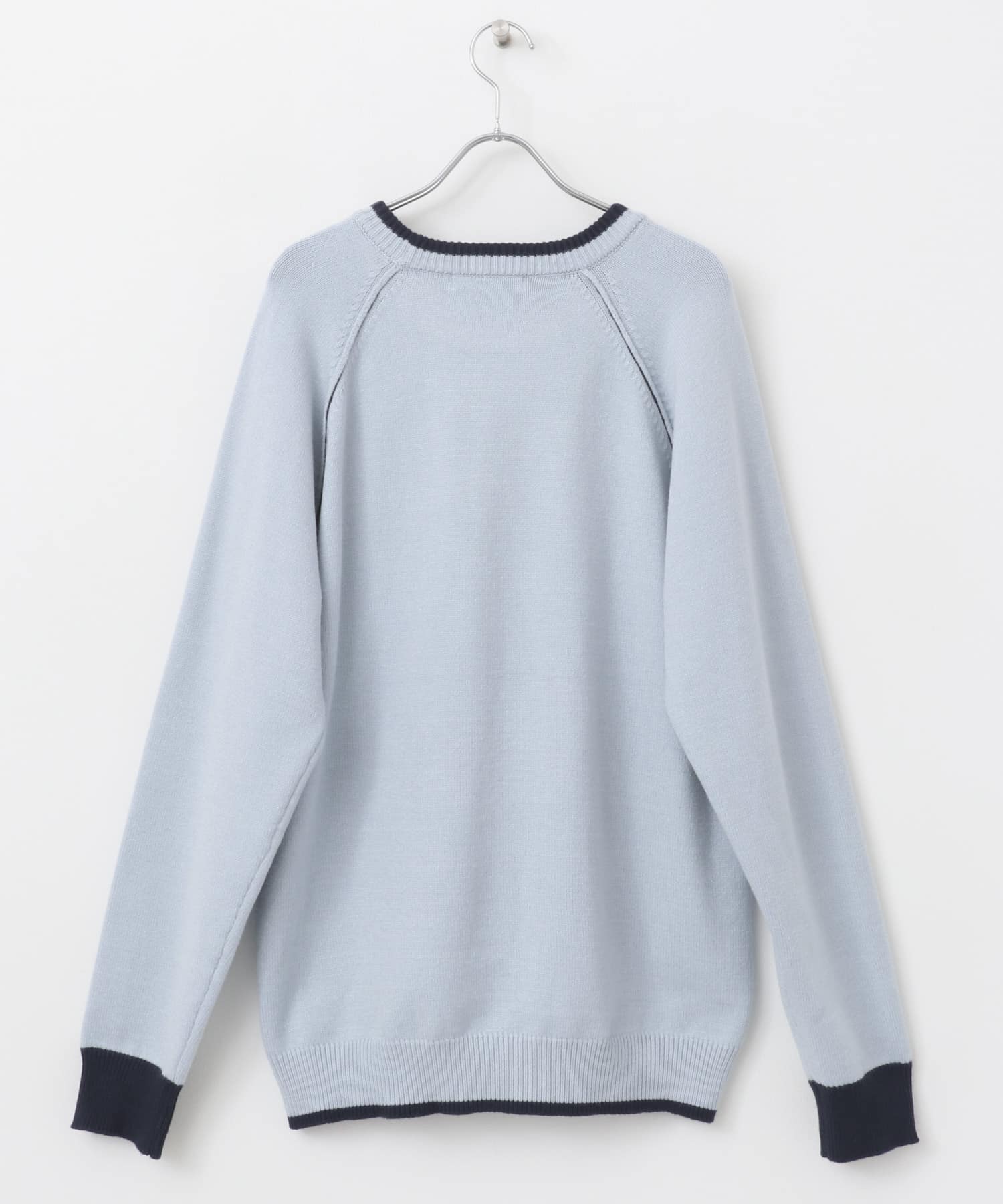 『ユニセックス』『洗濯可』ストレッチリブハイショクラインニット L.BLUE M