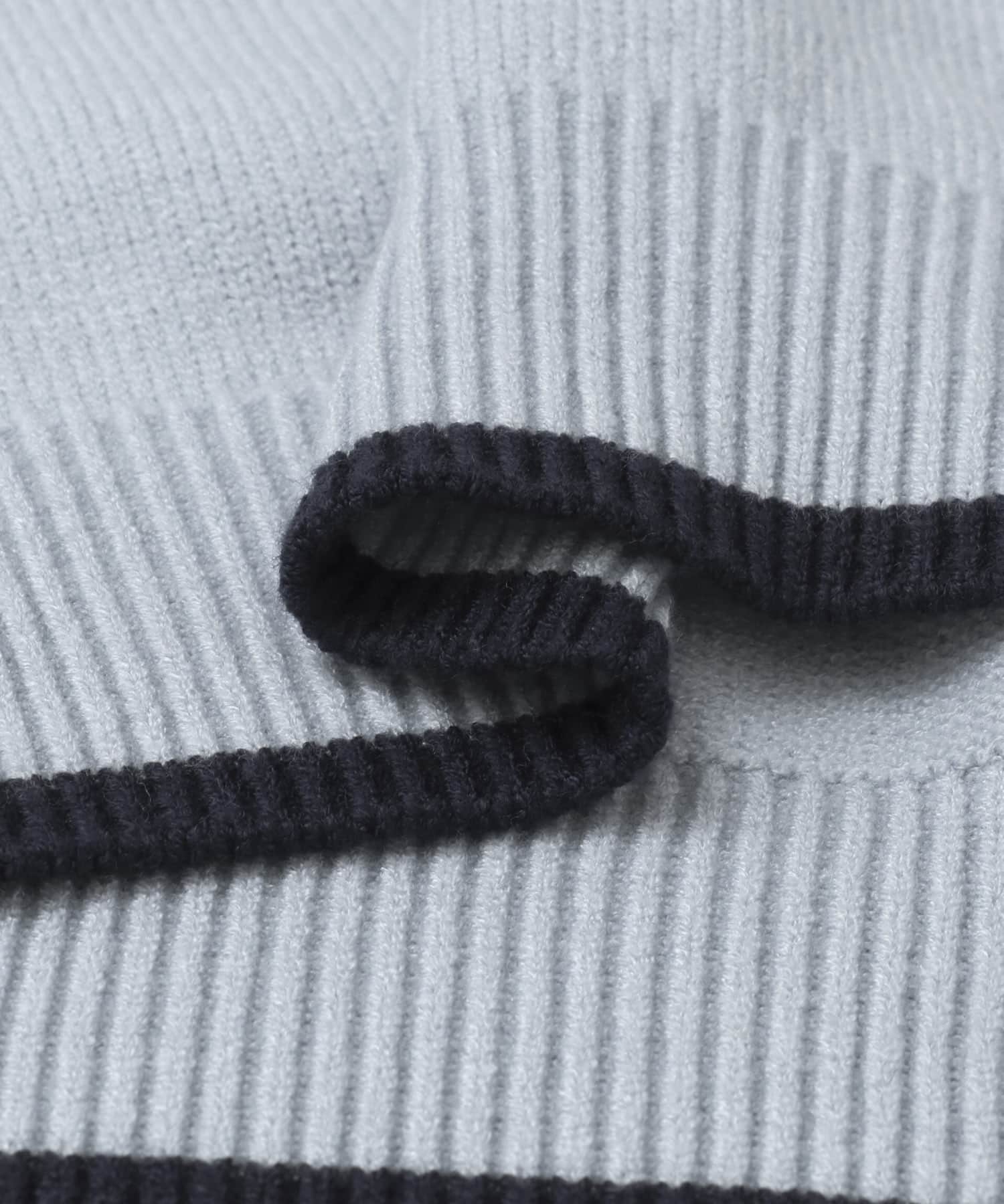 『ユニセックス』『洗濯可』ストレッチリブハイショクラインニット L.BLUE M