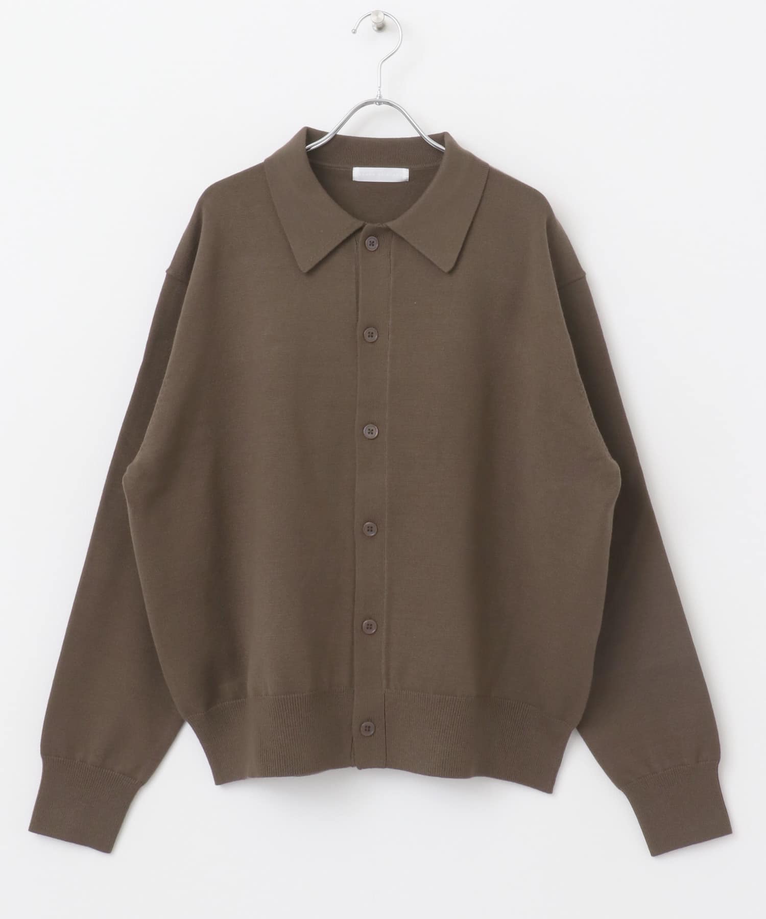 『ユニセックス』『洗濯可』ストレッチシャツカーディガン BROWN M