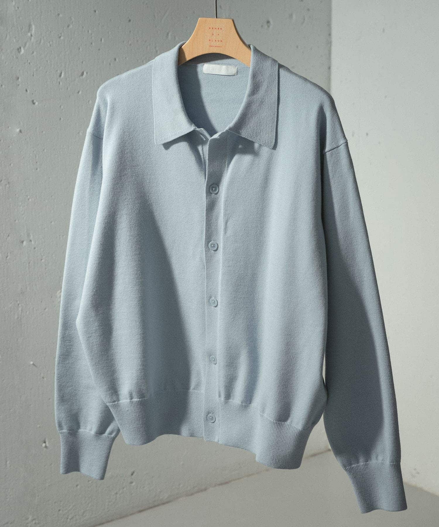 『ユニセックス』『洗濯可』ストレッチシャツカーディガン L.BLUE L
