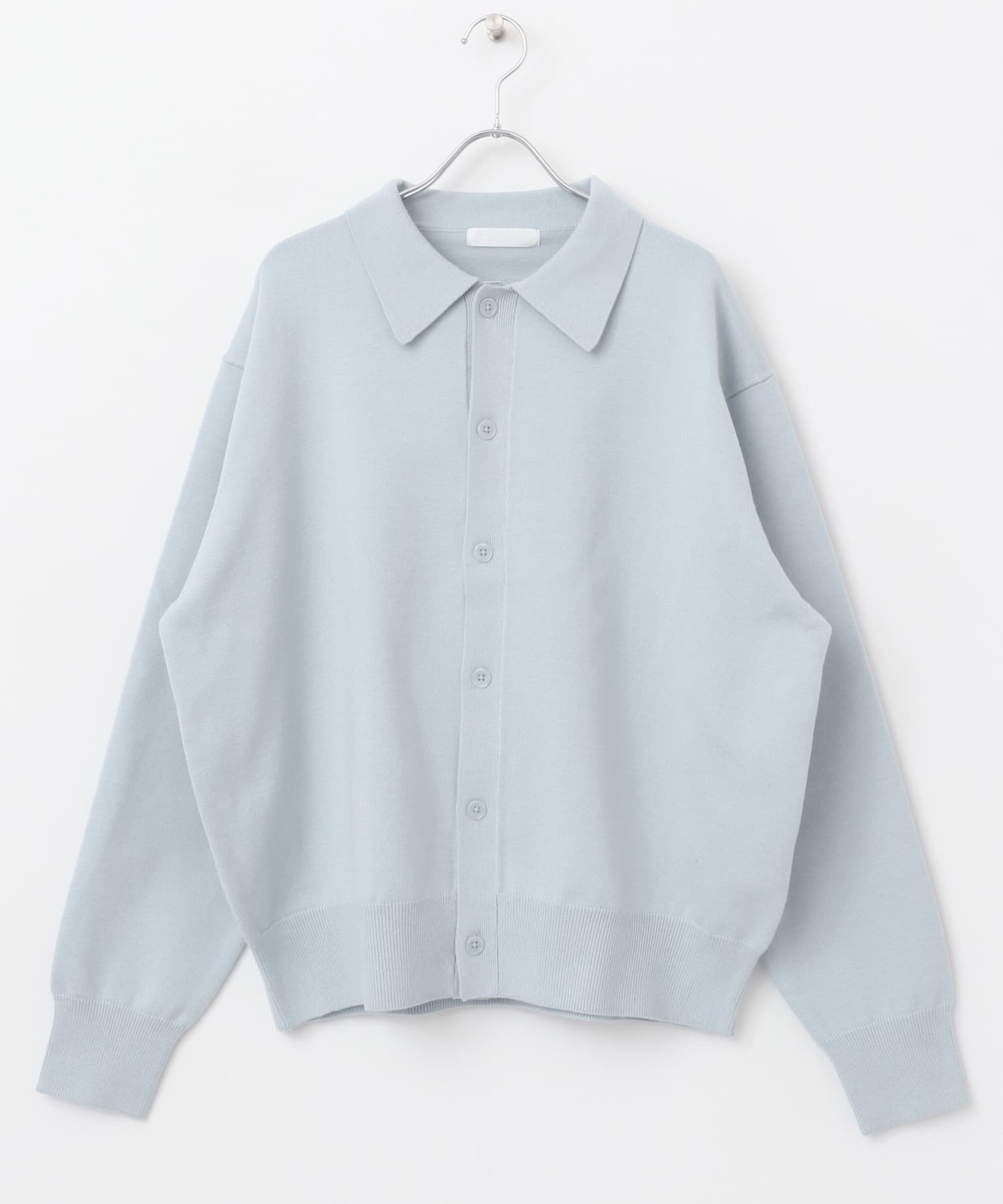 『ユニセックス』『洗濯可』ストレッチシャツカーディガン L.BLUE M