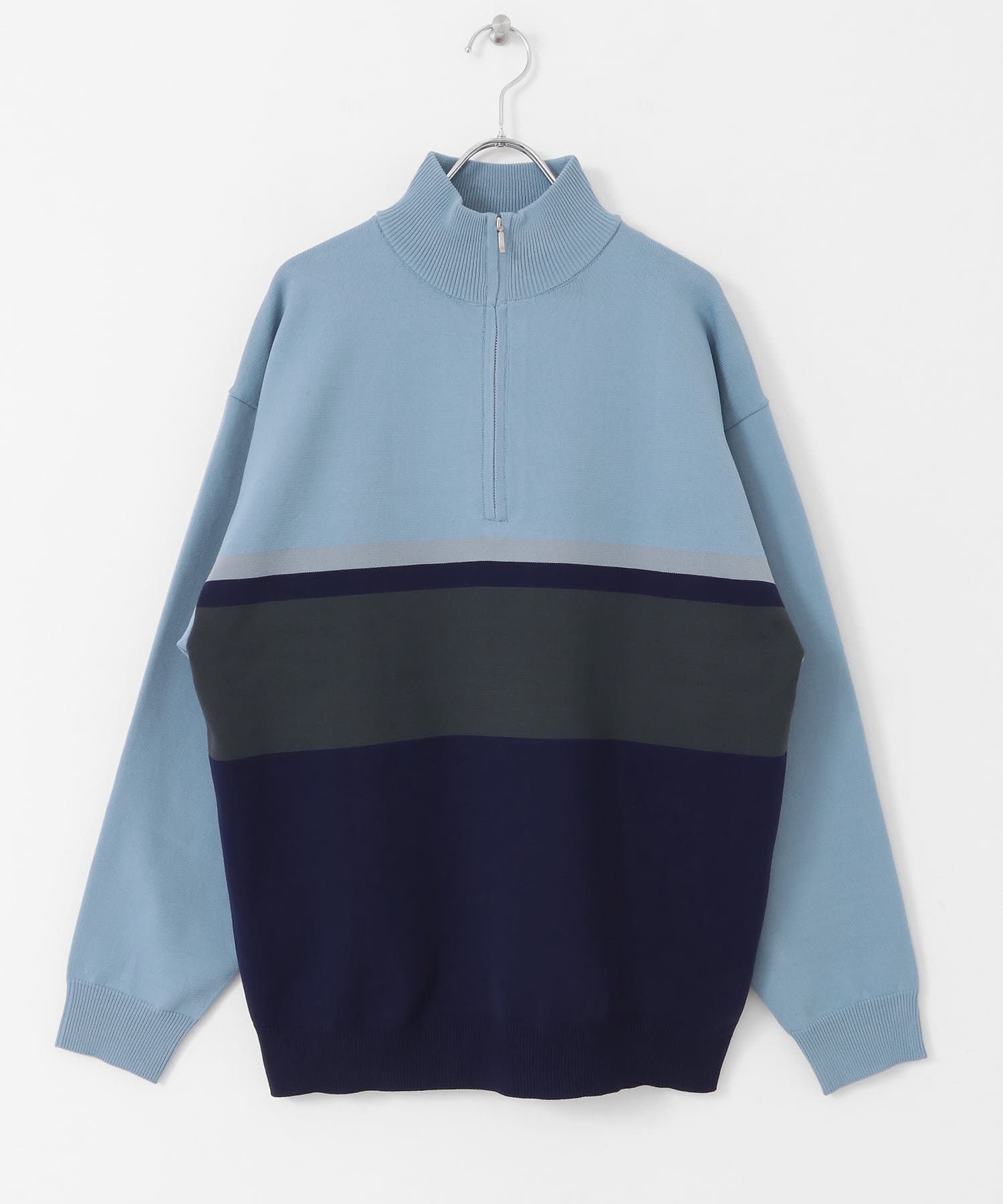 パネルボーダーハーフZIPニット BLUE M