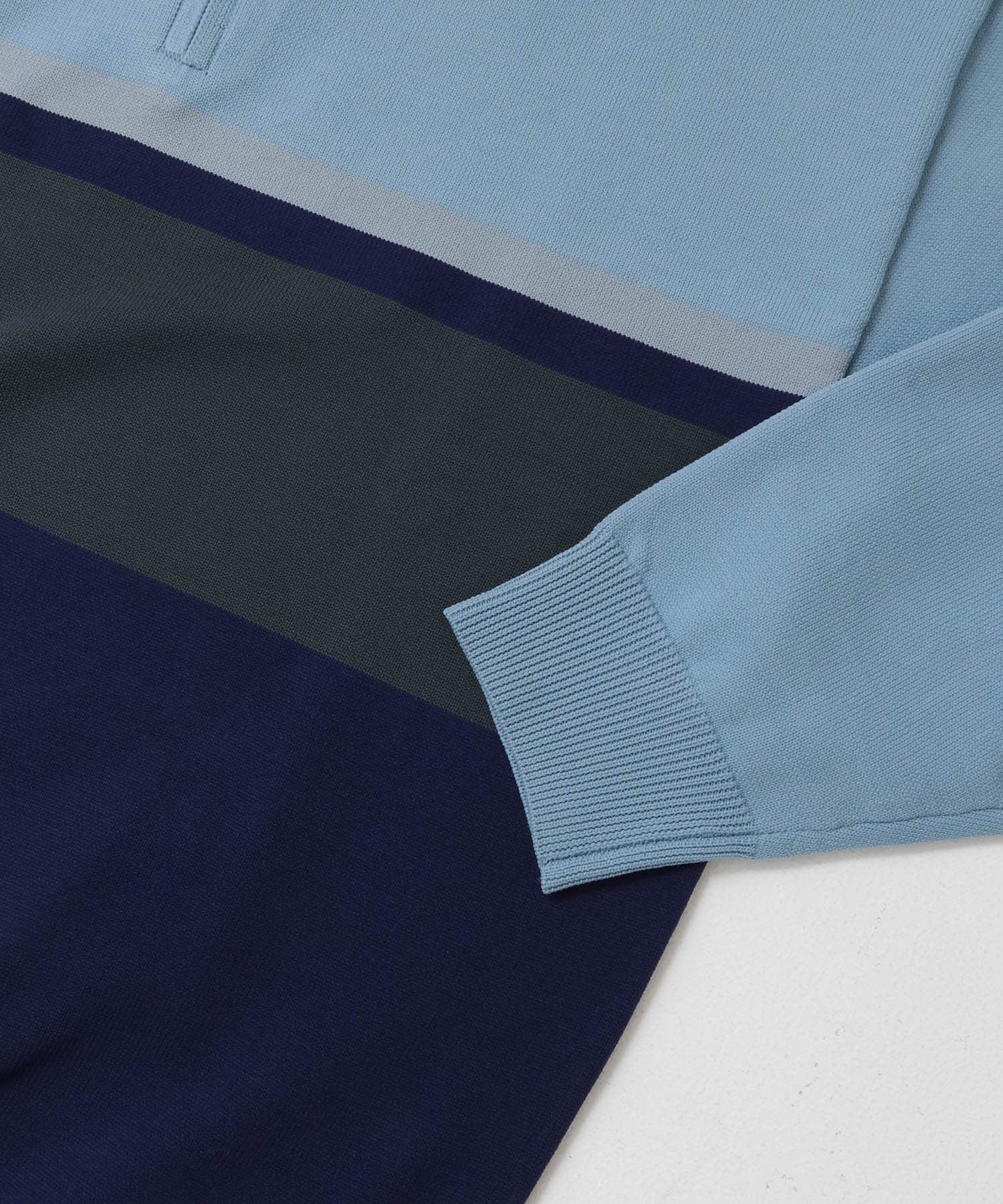 パネルボーダーハーフZIPニット BLUE M