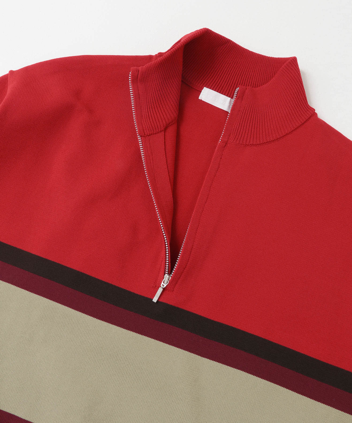 パネルボーダーハーフZIPニット RED M