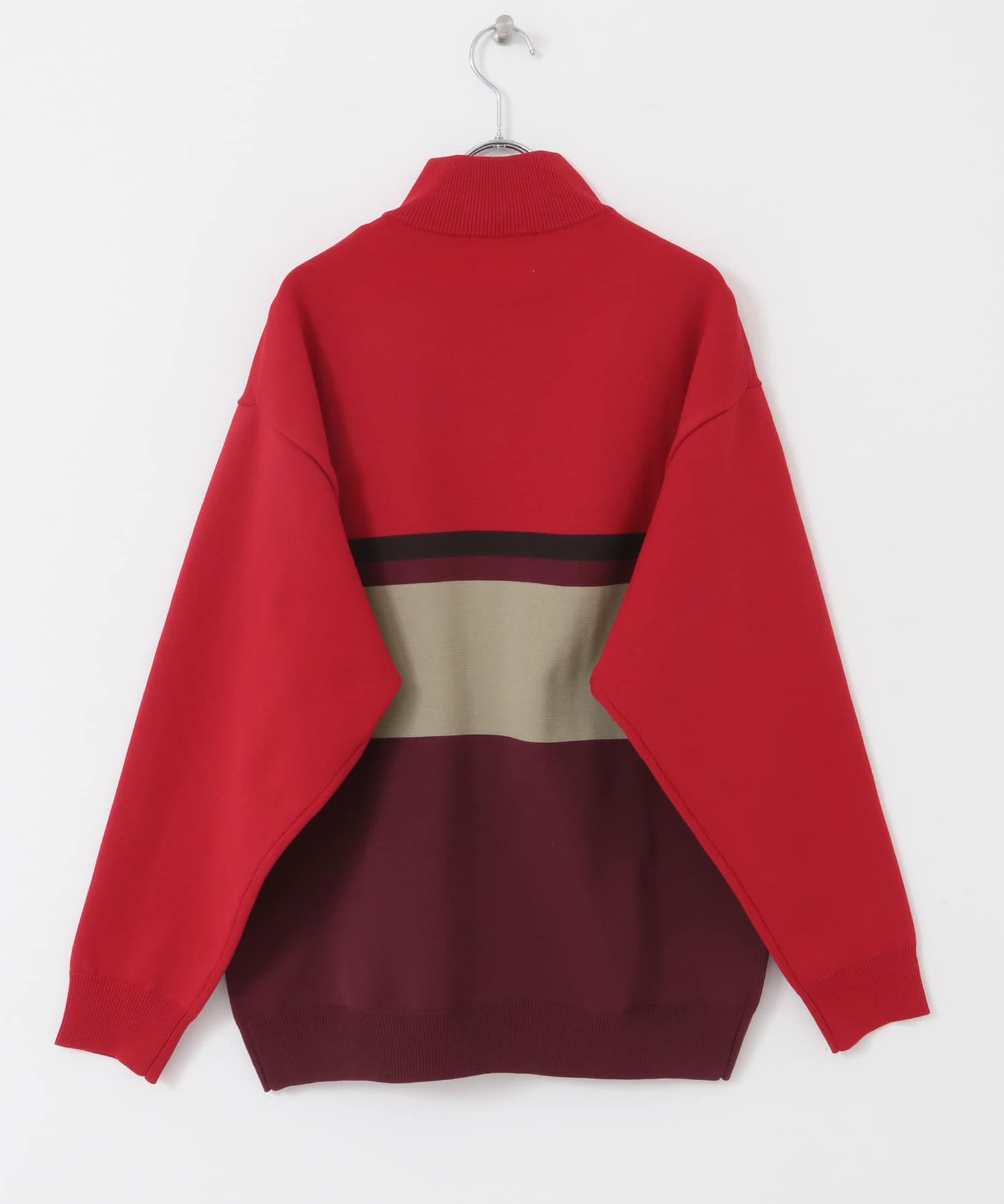 パネルボーダーハーフZIPニット RED M