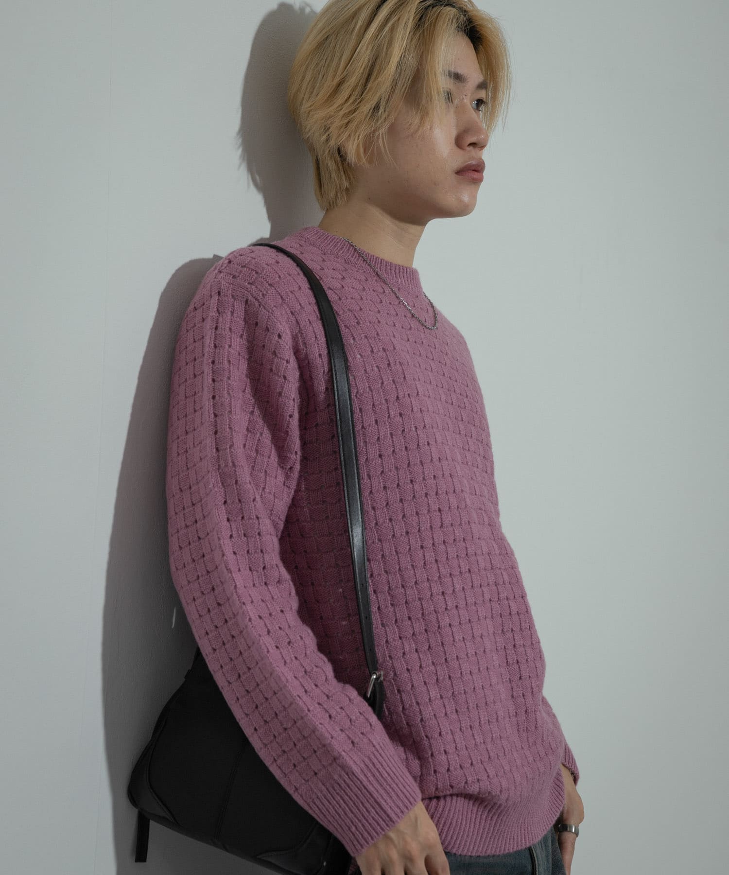 クロス編みシアークルーネックニット(M PINK RED): トップス｜URBAN