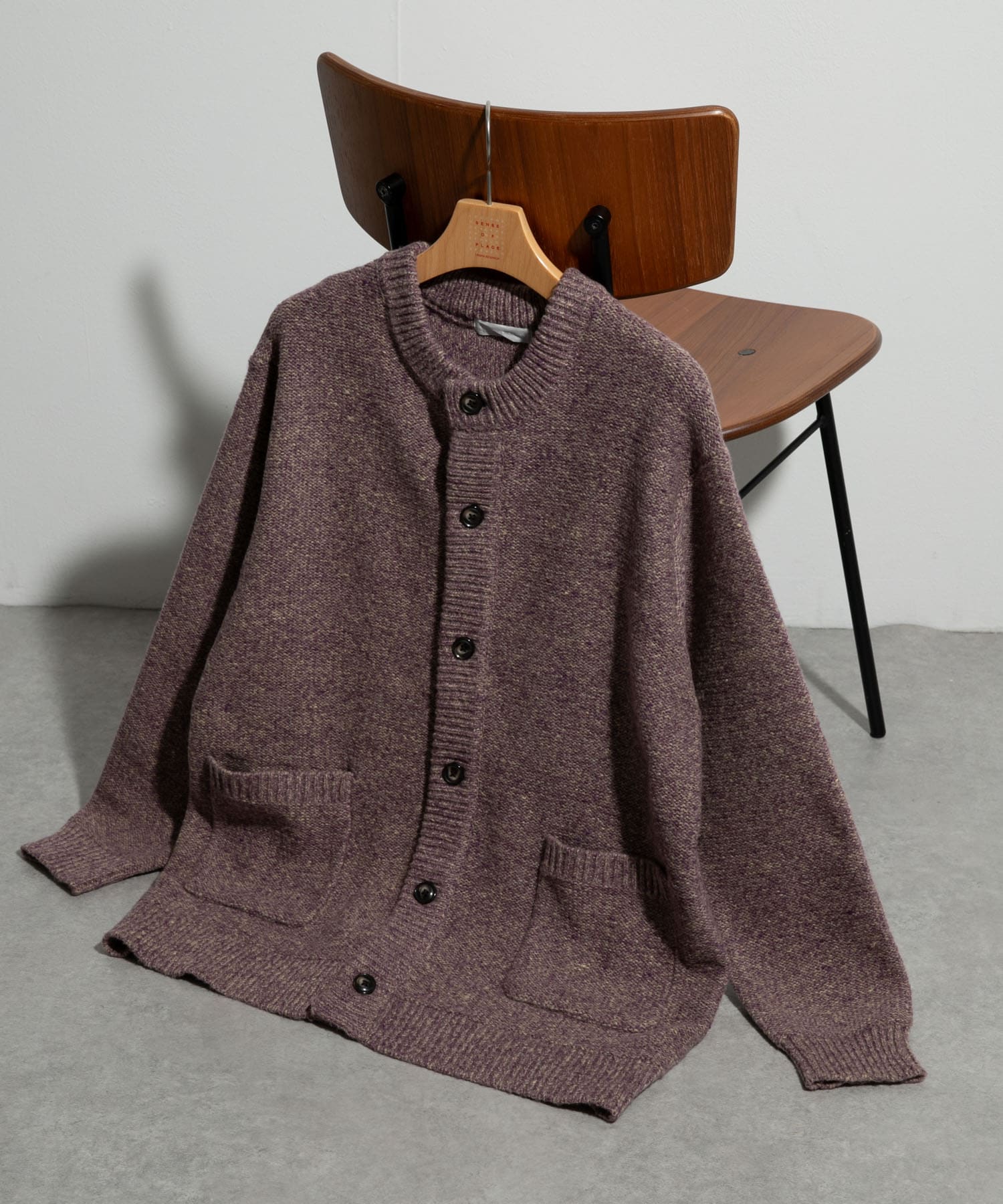 『洗濯可』ミックスメランジクルーネックカーディガン PURPLE M
