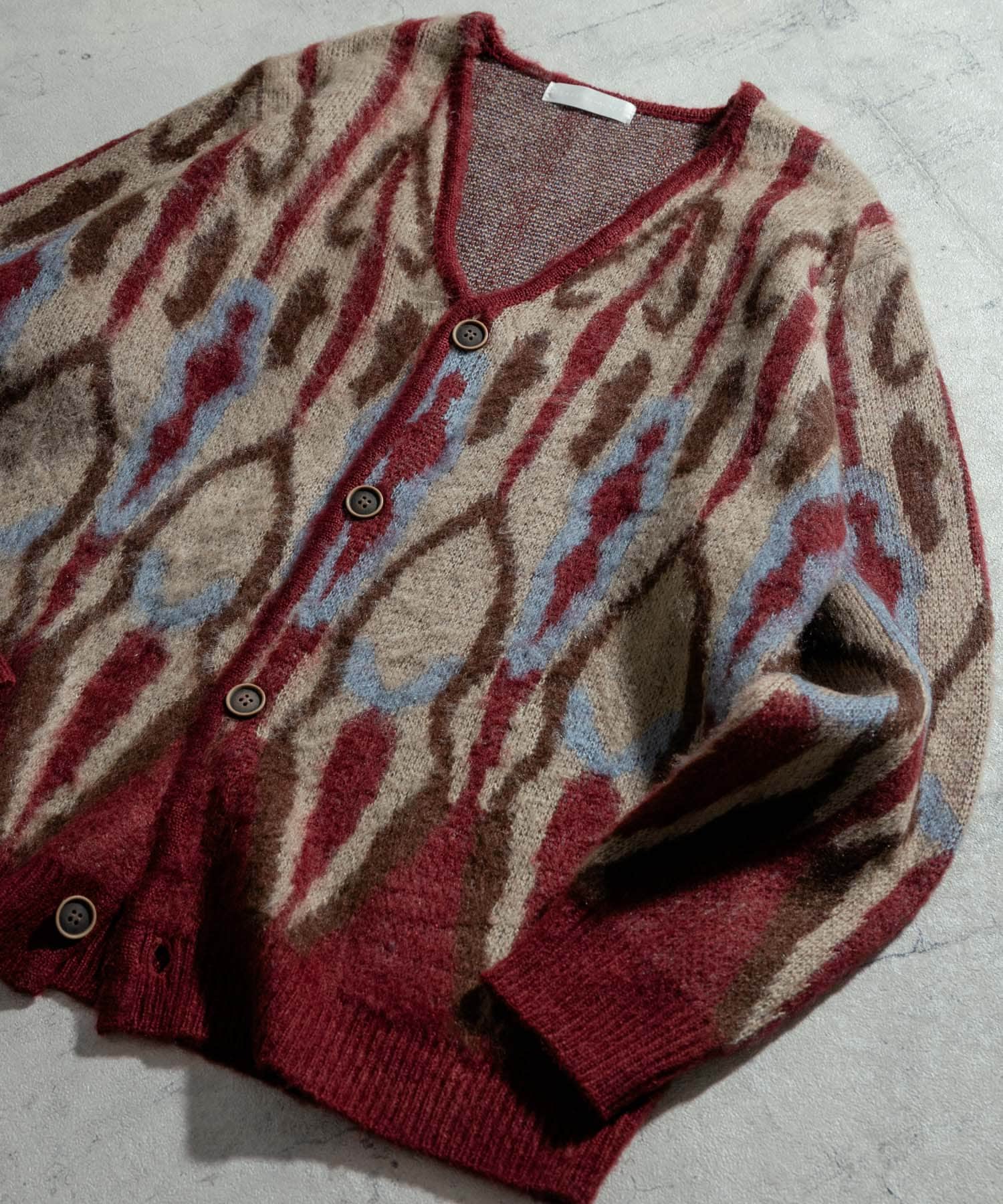 『ユニセックス』モヘアライクVネックカーディガン BURGUNDY M