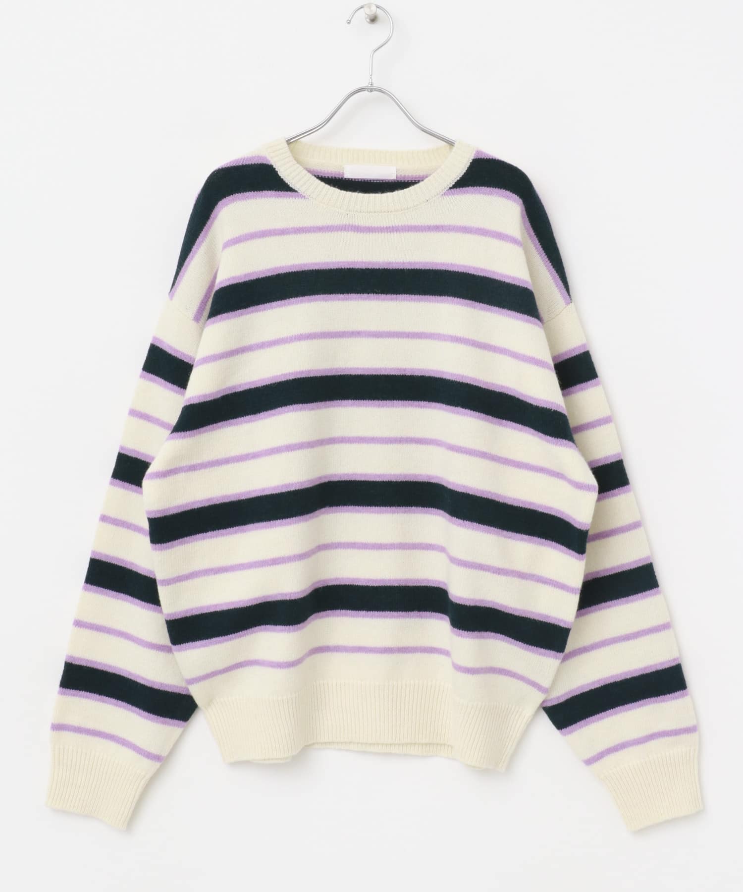 ウールブレンドボーダークルーネックニット GREEN M