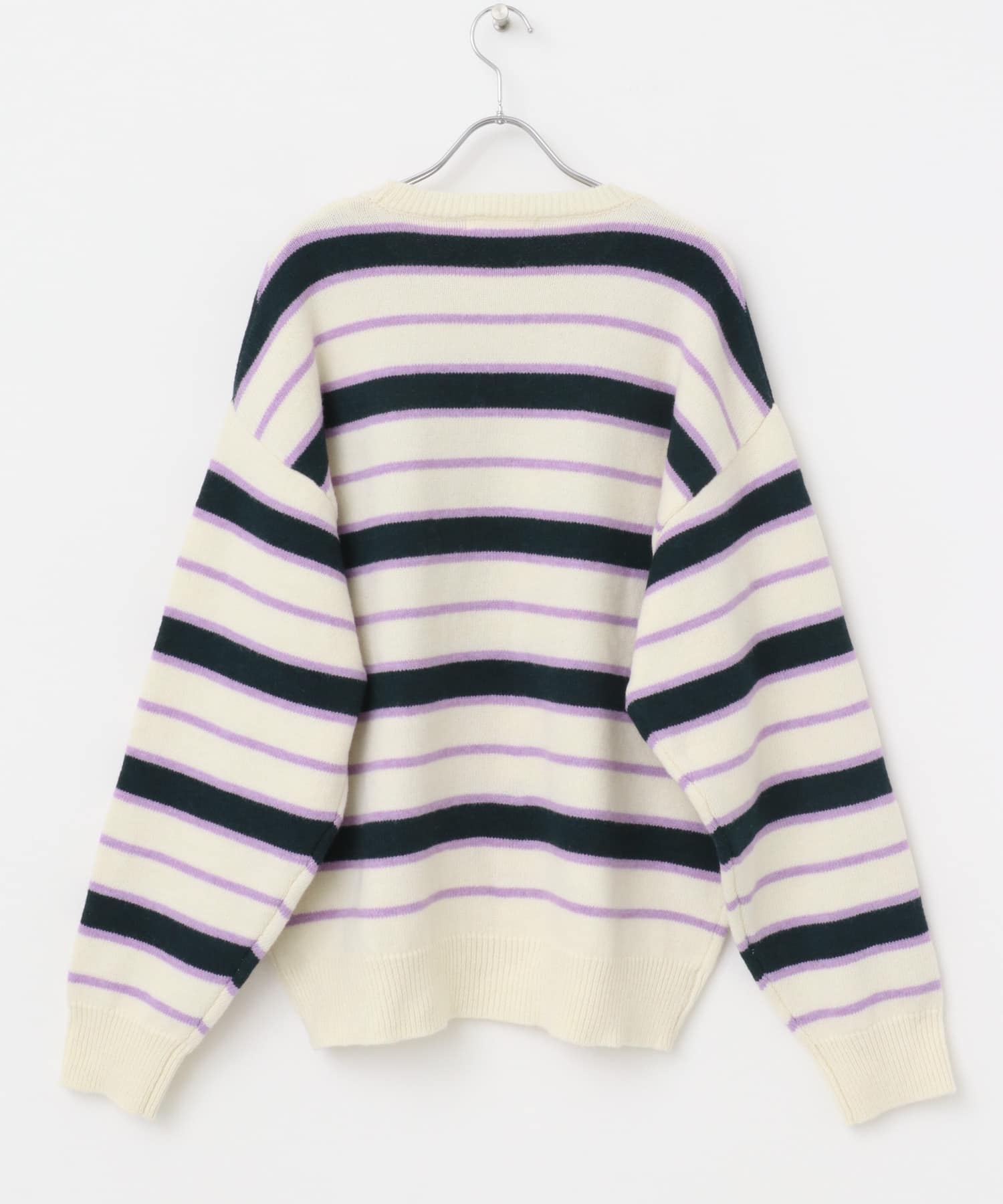 ウールブレンドボーダークルーネックニット GREEN M