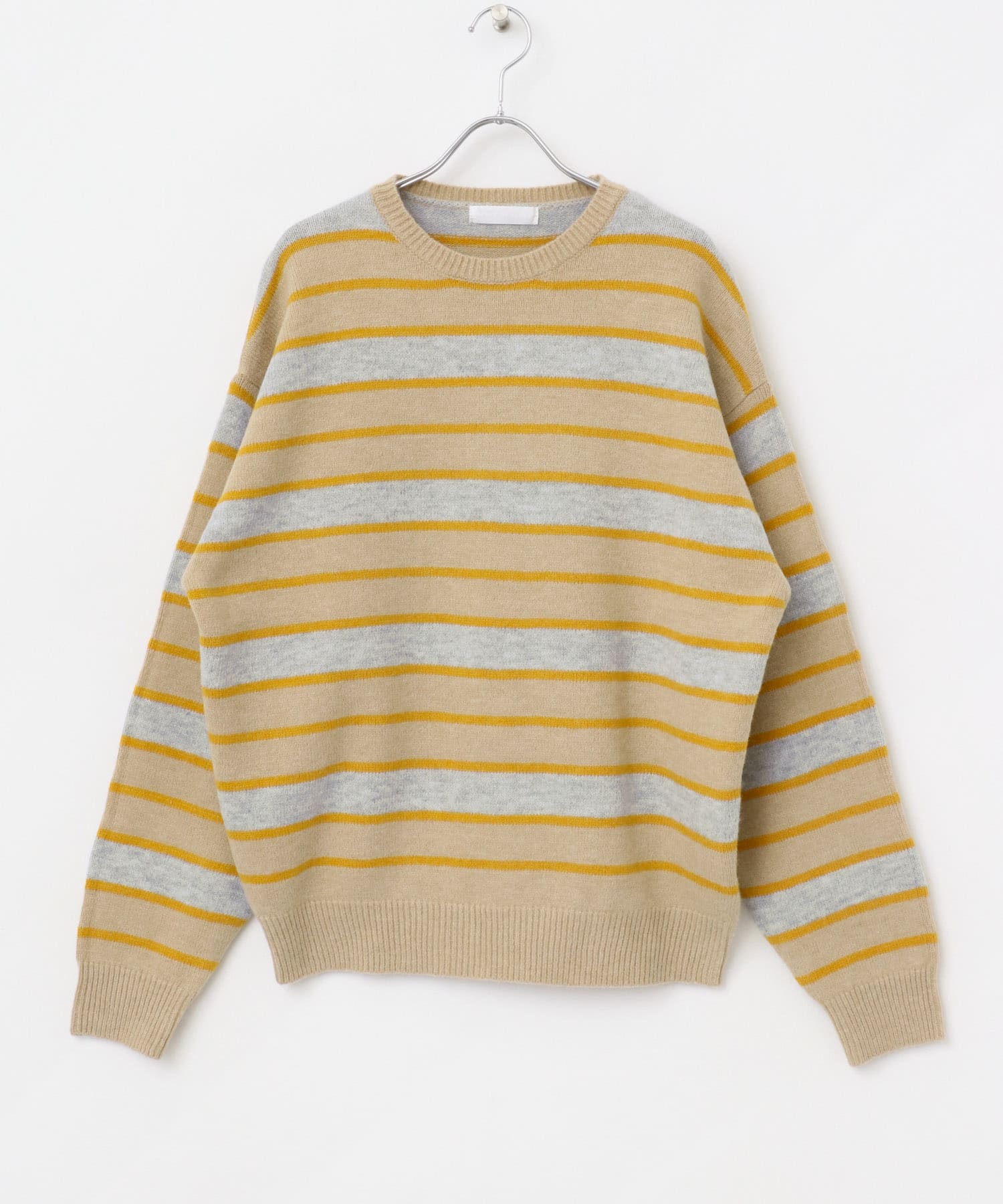 ウールブレンドボーダークルーネックニット L.GRAY M