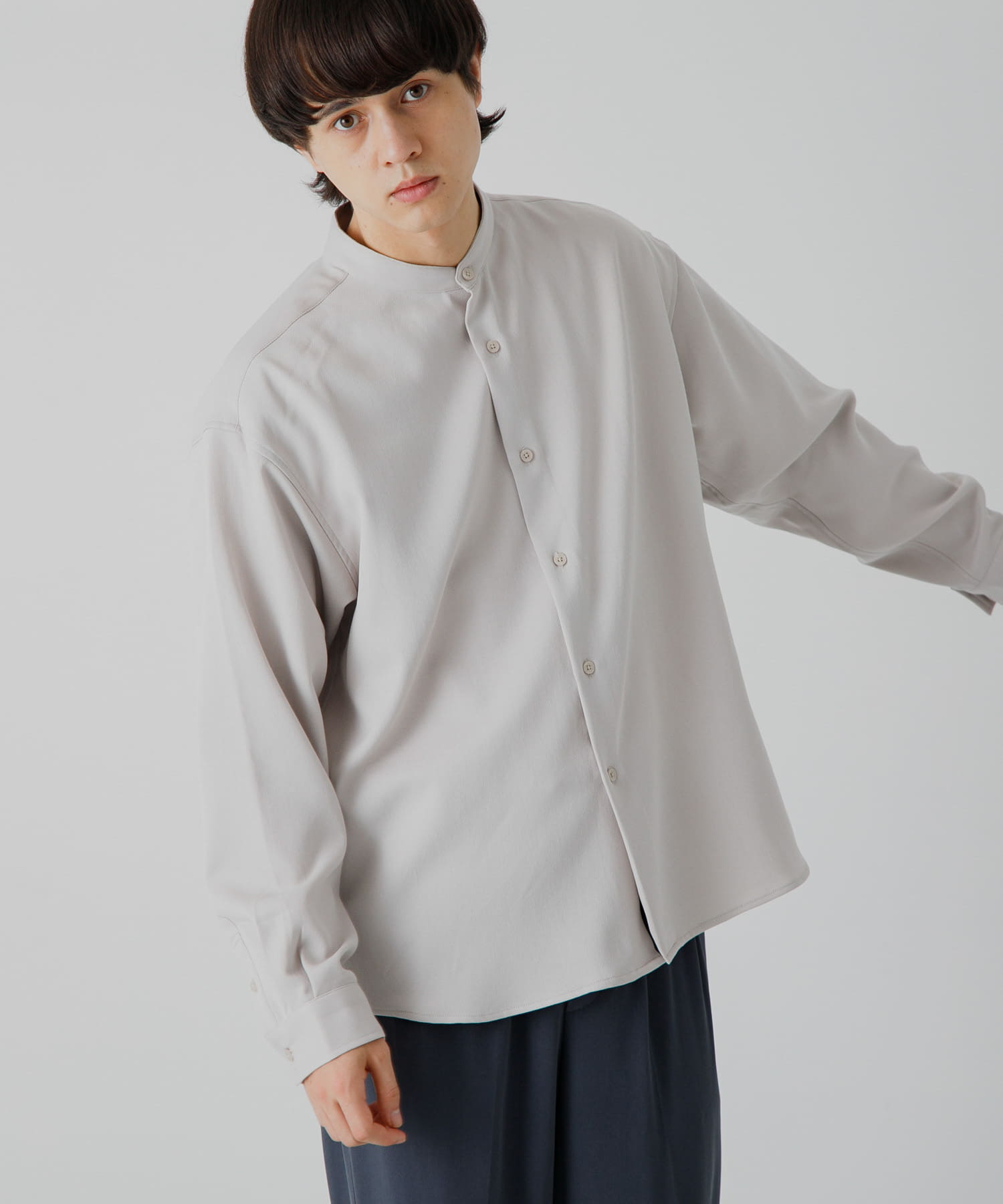 ウールライクバンドカラールーズシャツ