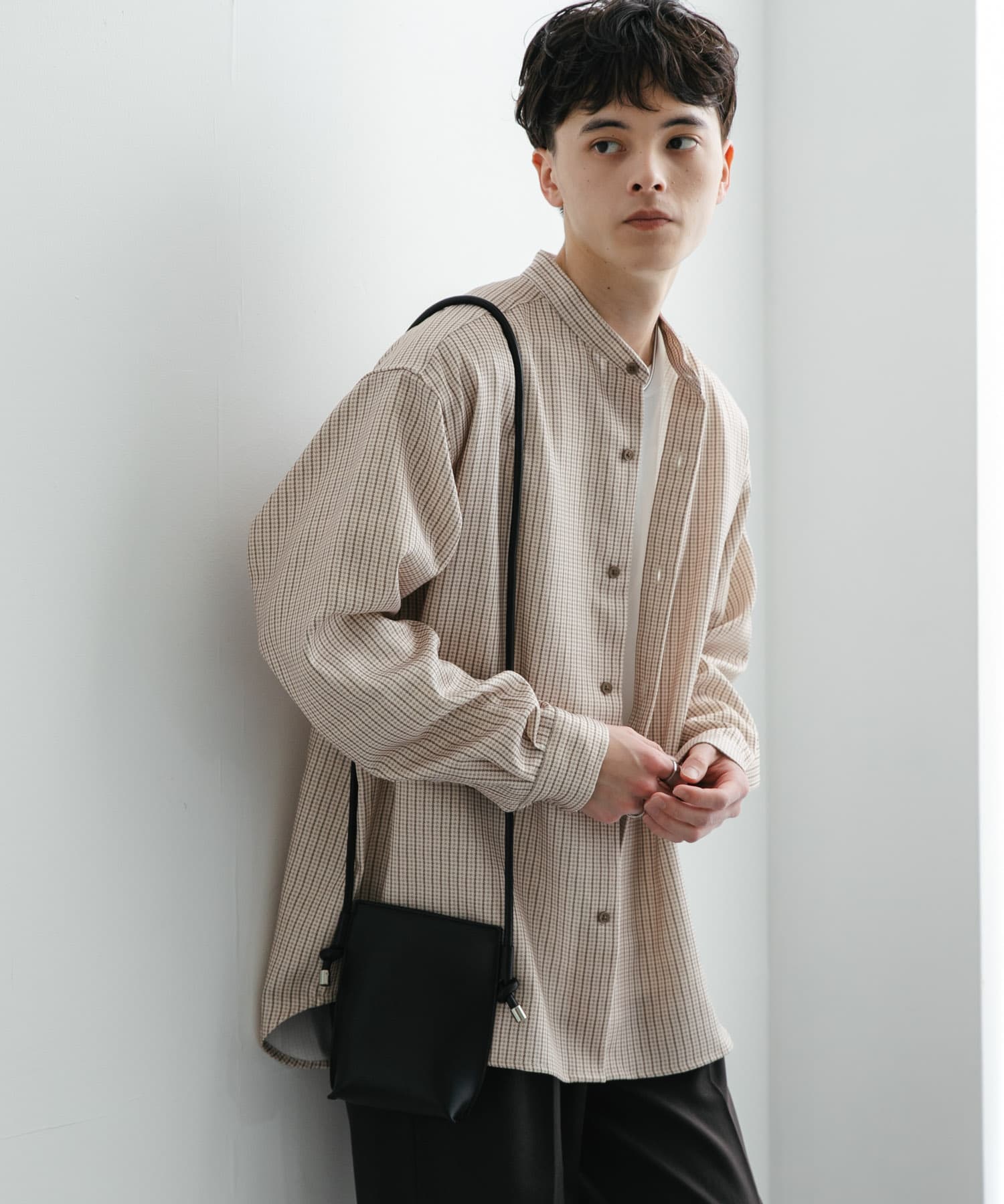 ウールライクバンドカラールーズシャツ