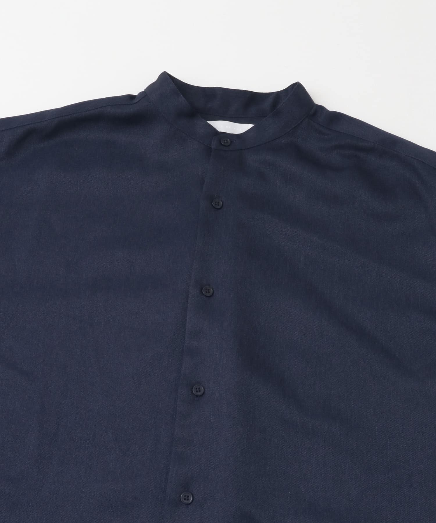 『セットアップ対応』『ユニセックス』ウールライクバンドカラールーズシャツ NAVY M