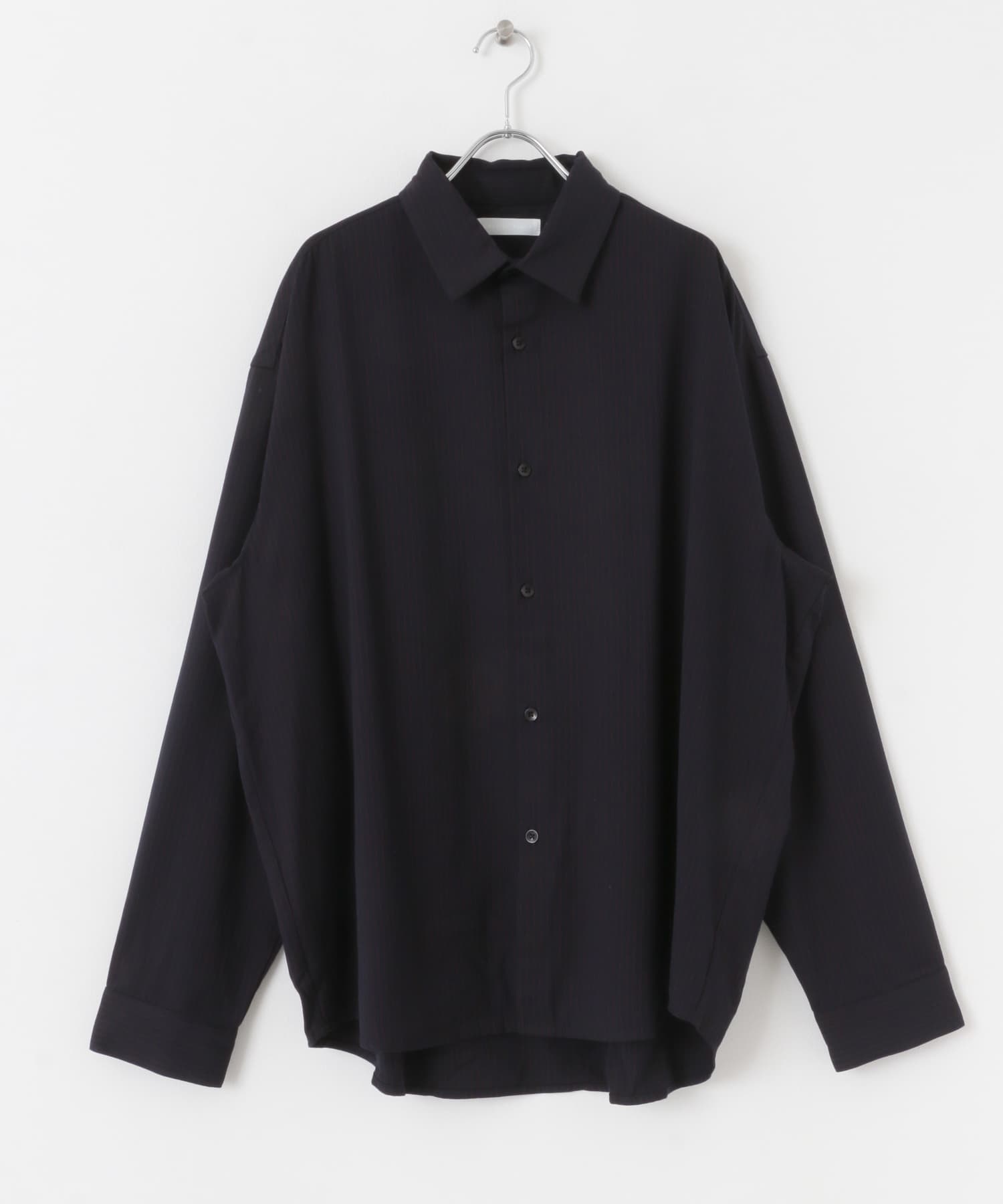 ウールライクピンストライプシャツ NAVY M