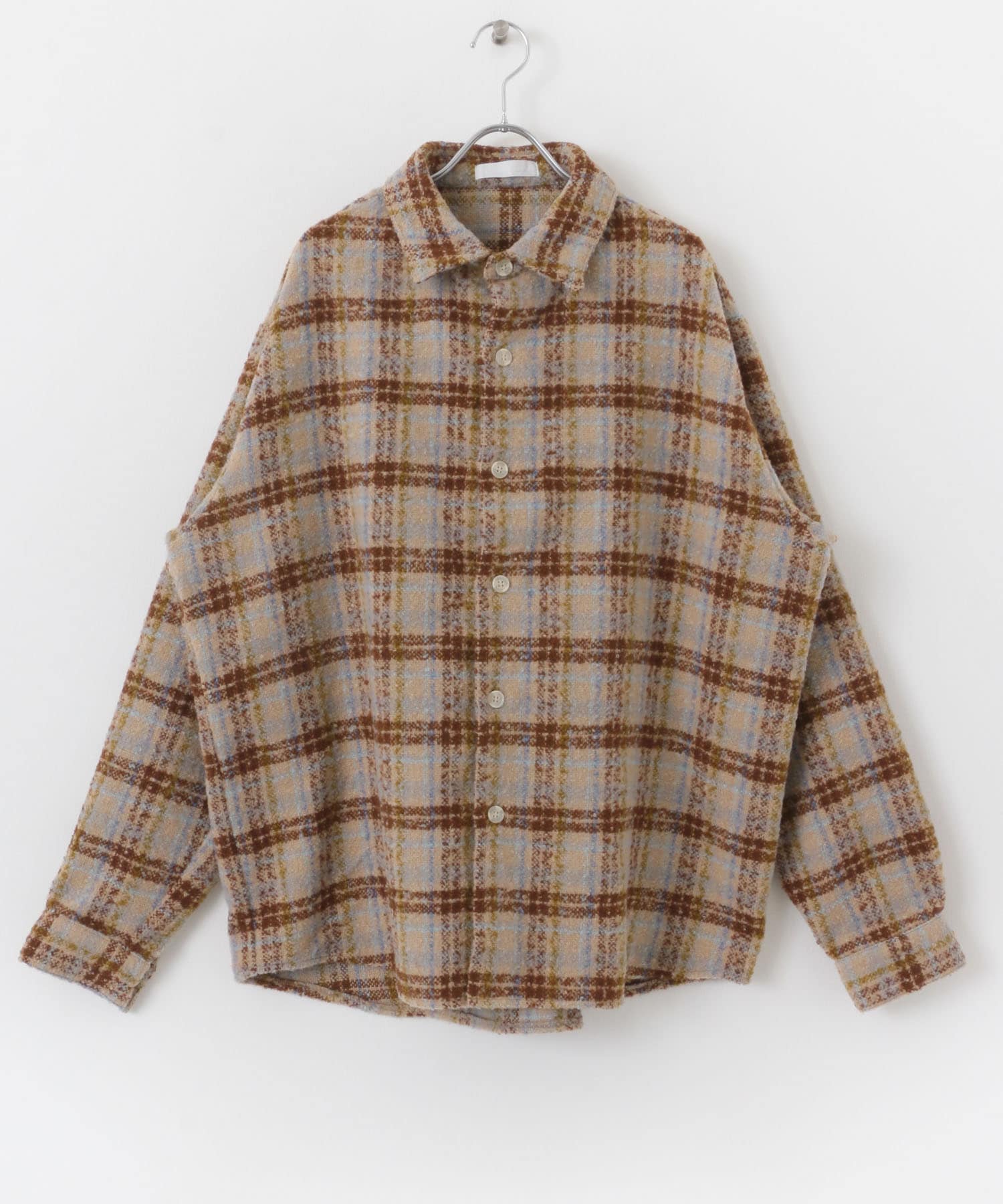 ブークレチェックルーズシャツ BEIGE M