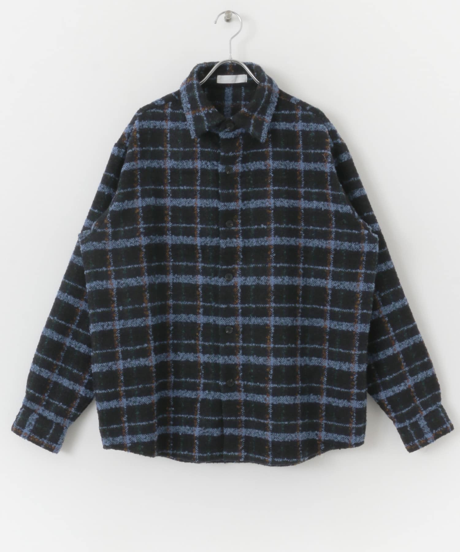 ブークレチェックルーズシャツ NAVY M