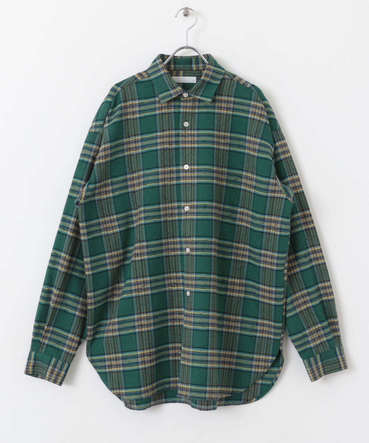 ダメージチェックルーズシャツ GREEN M