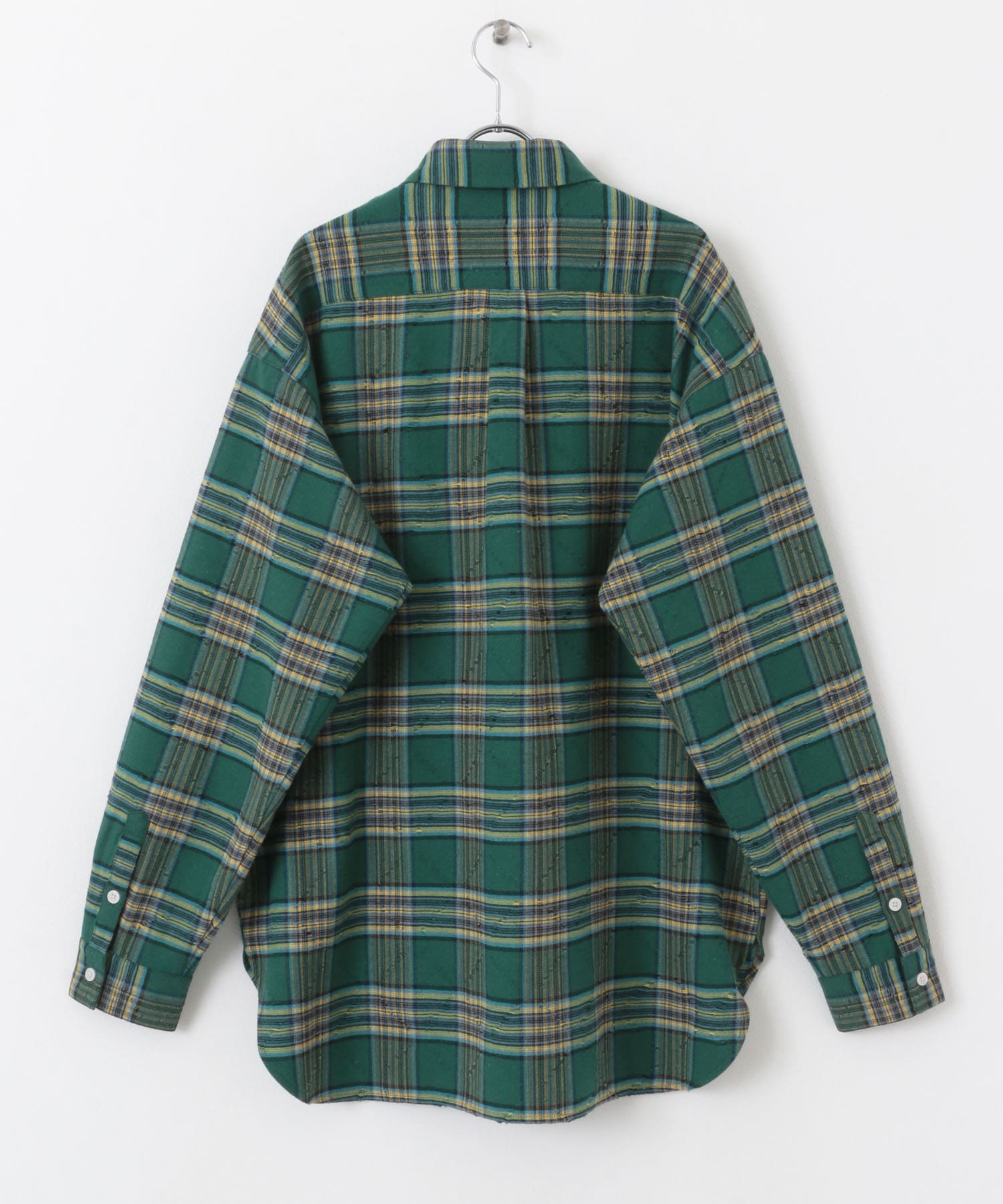 ダメージチェックルーズシャツ GREEN M